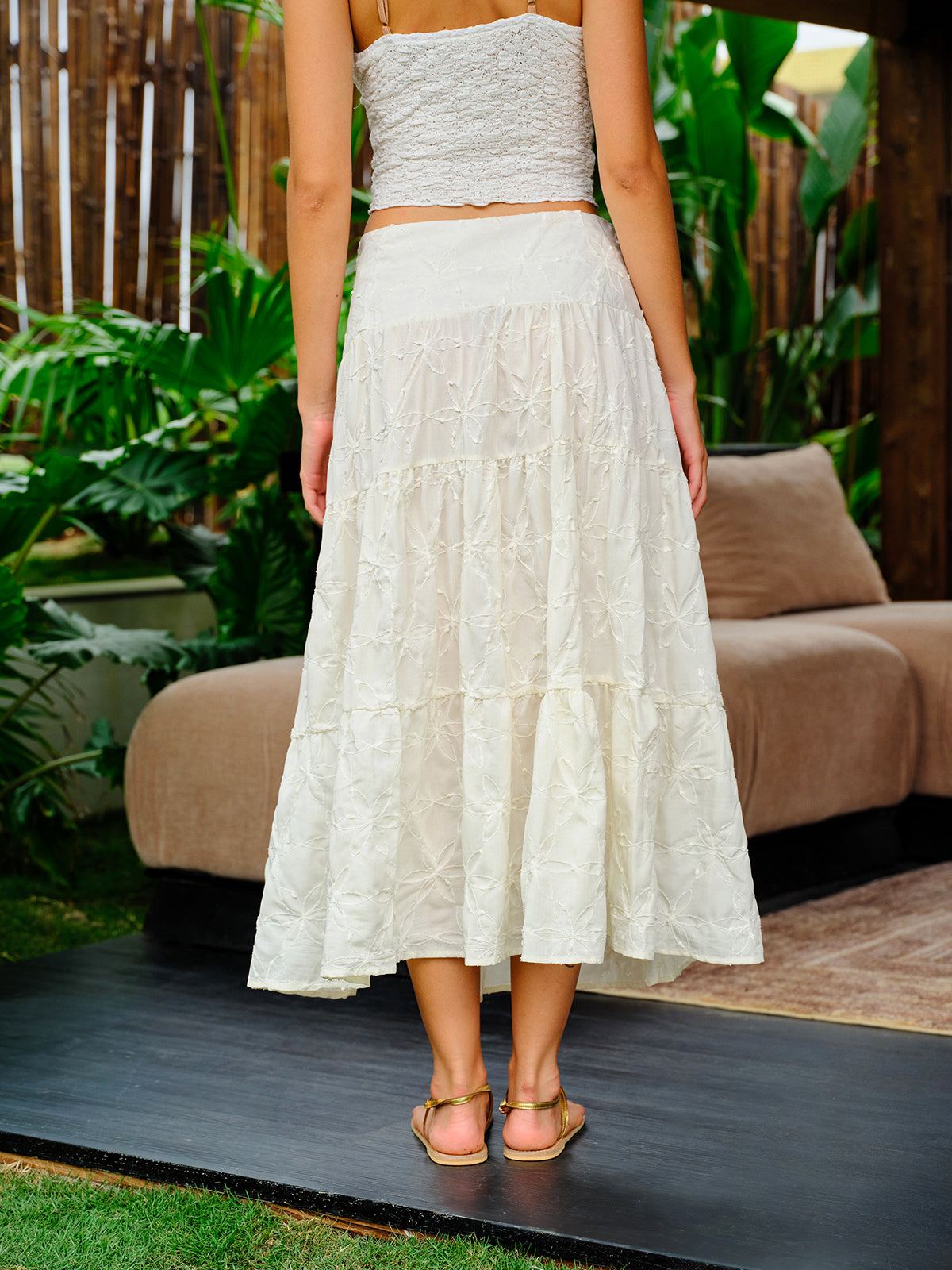 Burnout Floral Yan Yırtmaçlı Etek