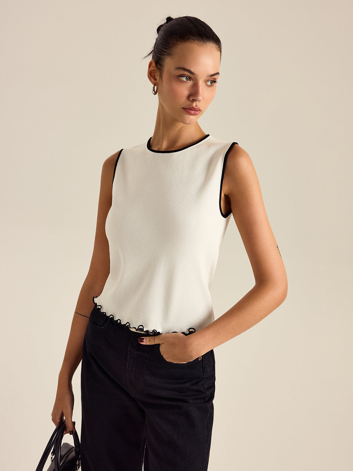 Kontrastlı Kesimli Tank Top