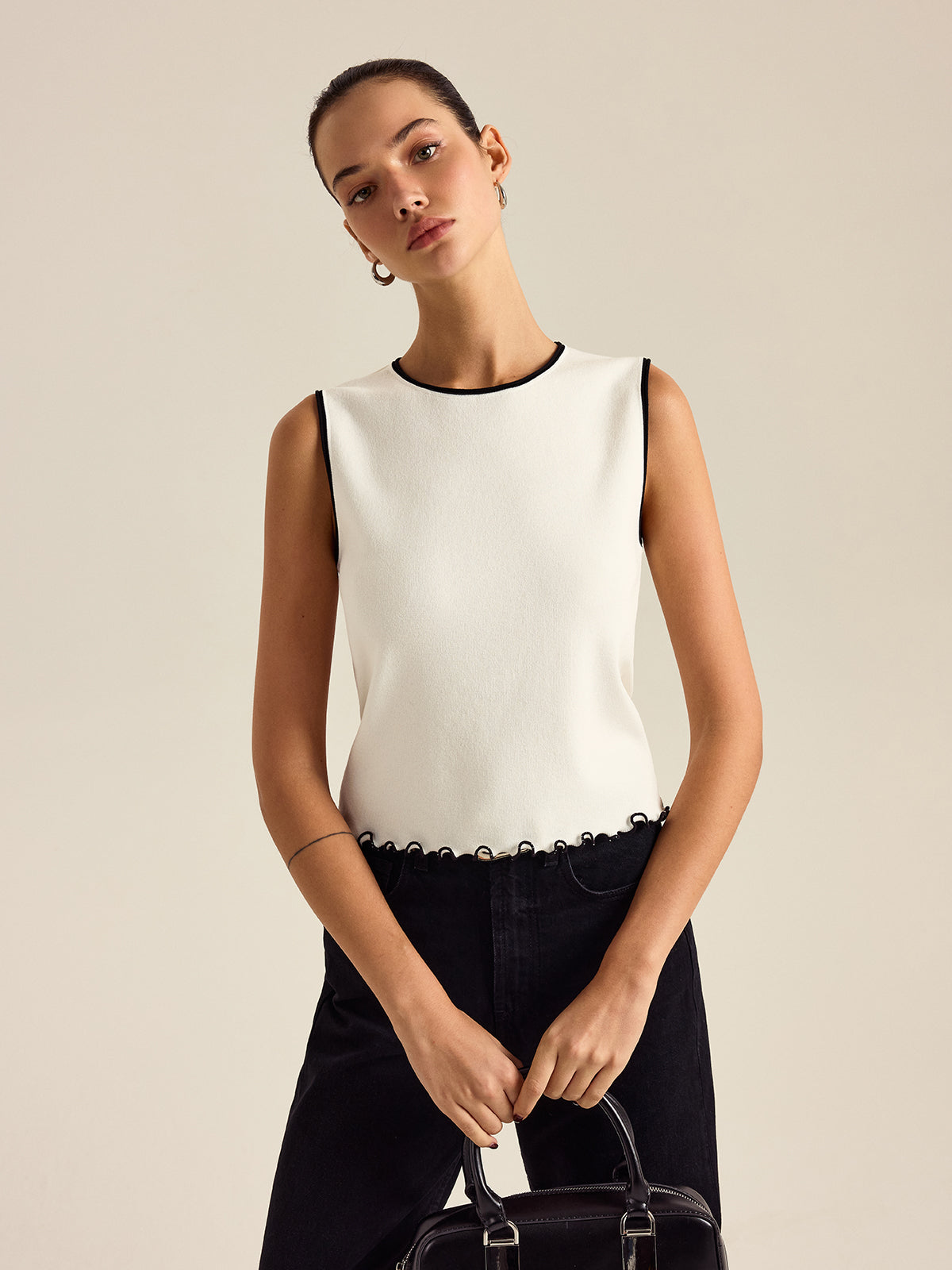 Kontrastlı Kesimli Tank Top