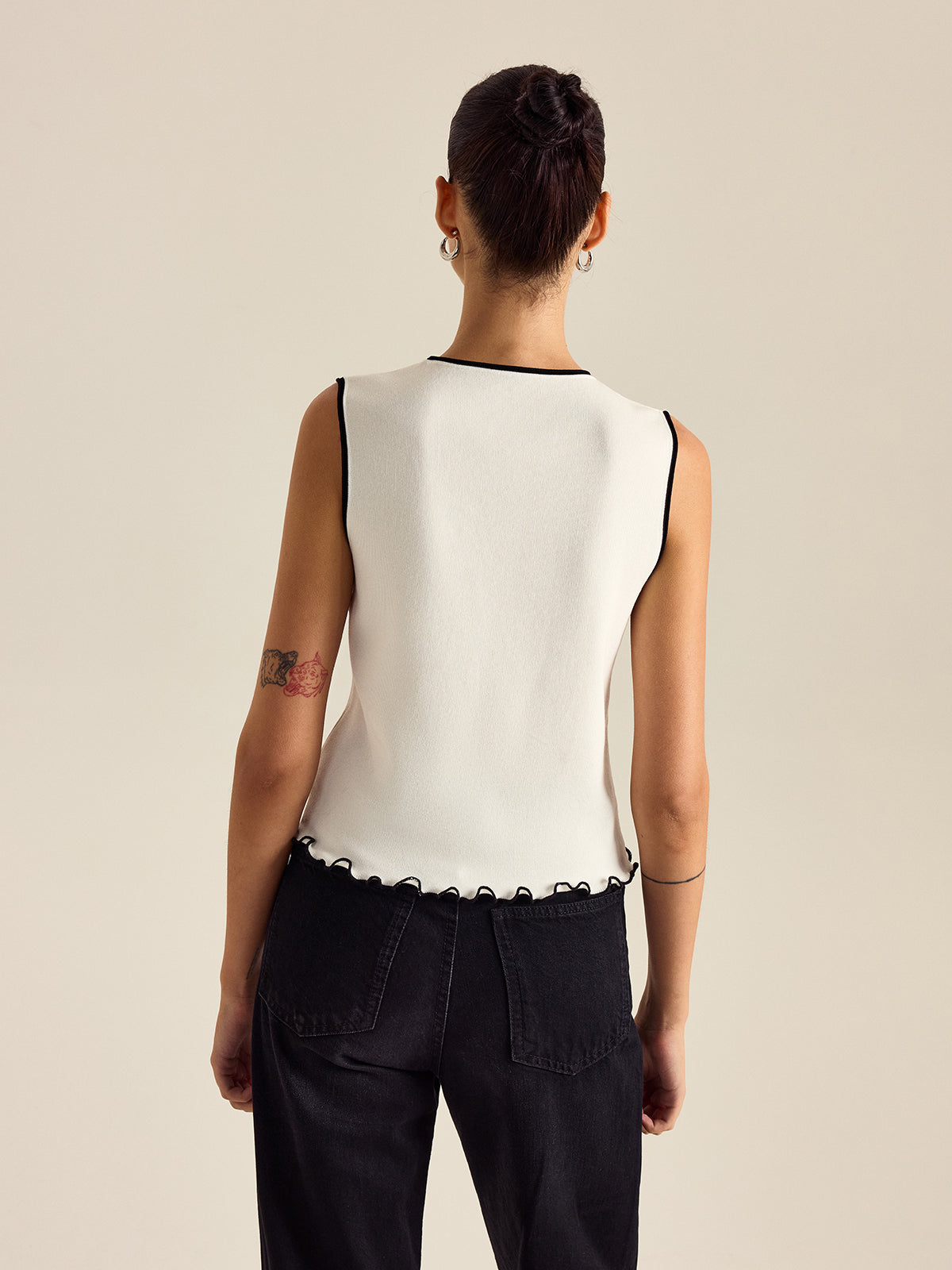 Kontrastlı Kesimli Tank Top