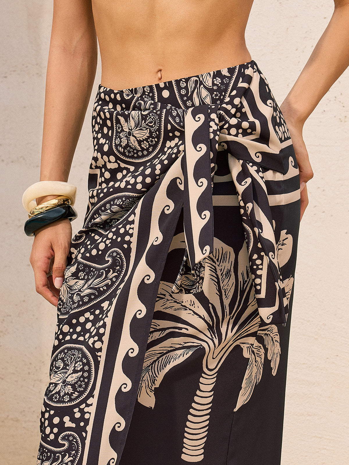 Paisley Kenarlı Palmiye Desenli Uzun Etek