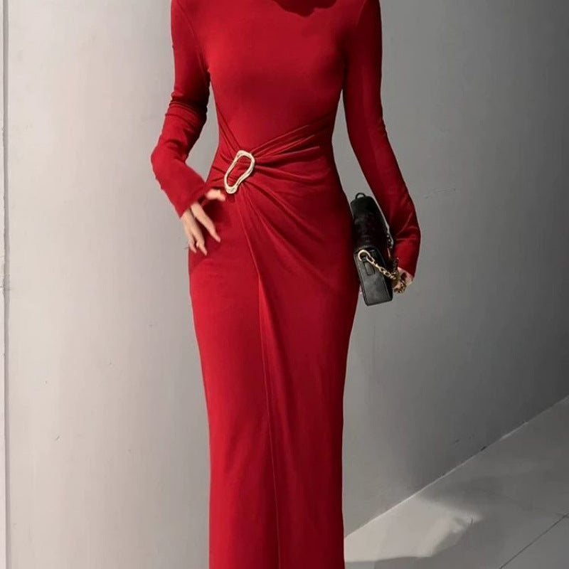 Saf Pamuklu Kısa Kollu Drapeli Elbise