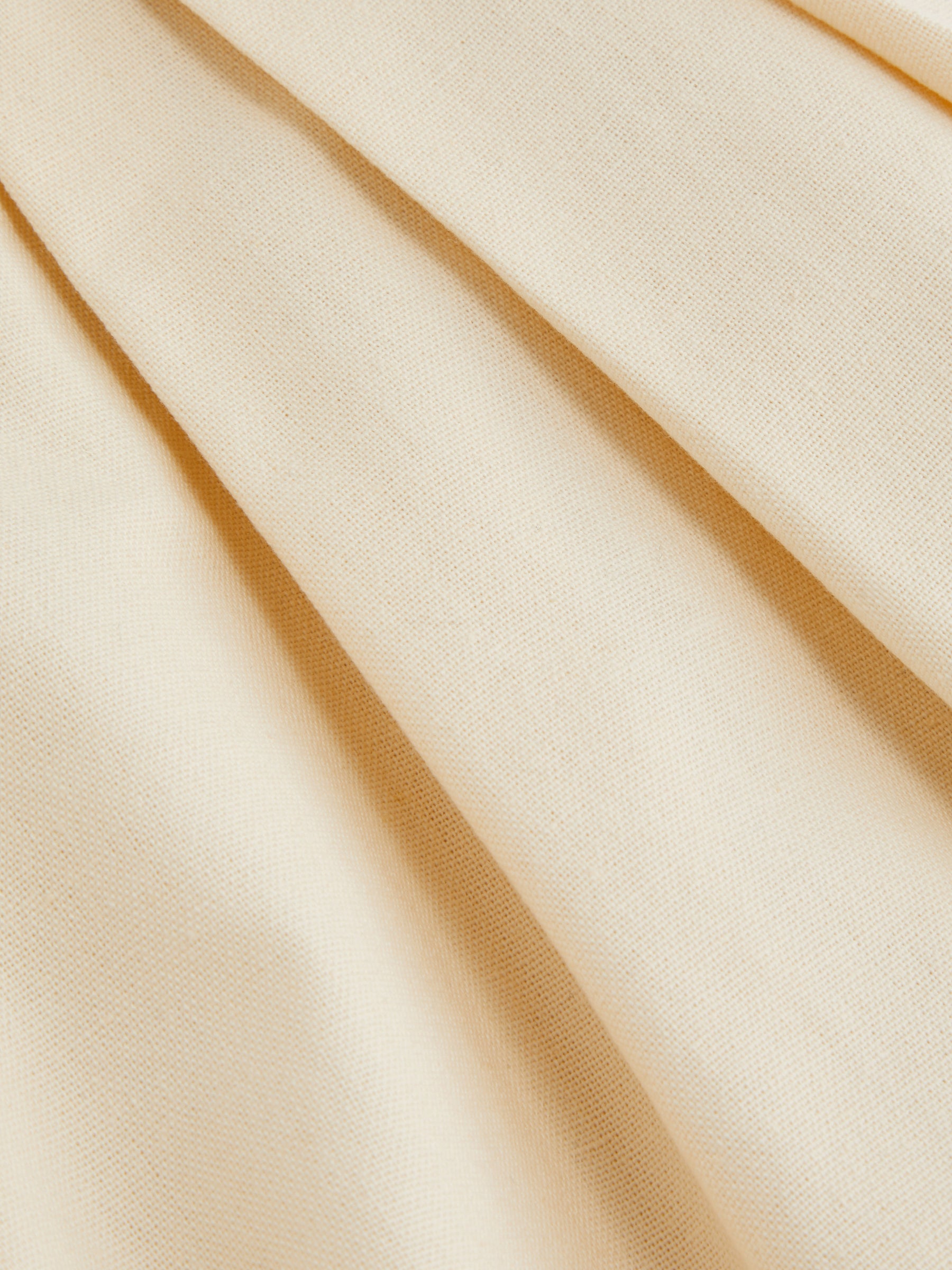 Vestido midi de mezcla de lino con cuello barco, volantes y espalda descubierta - Beige