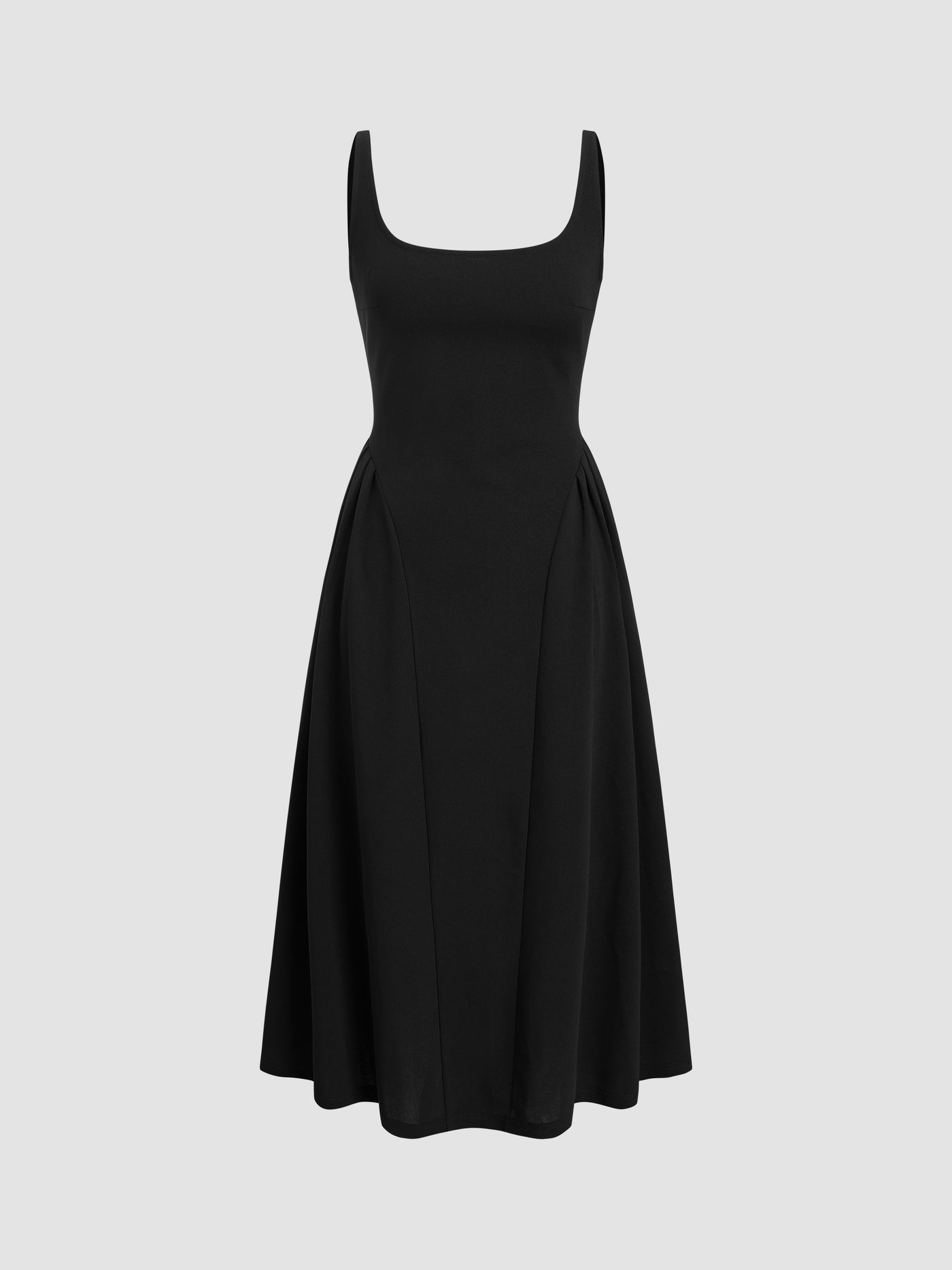 Vestido midi liso de tejido con cuello cuadrado