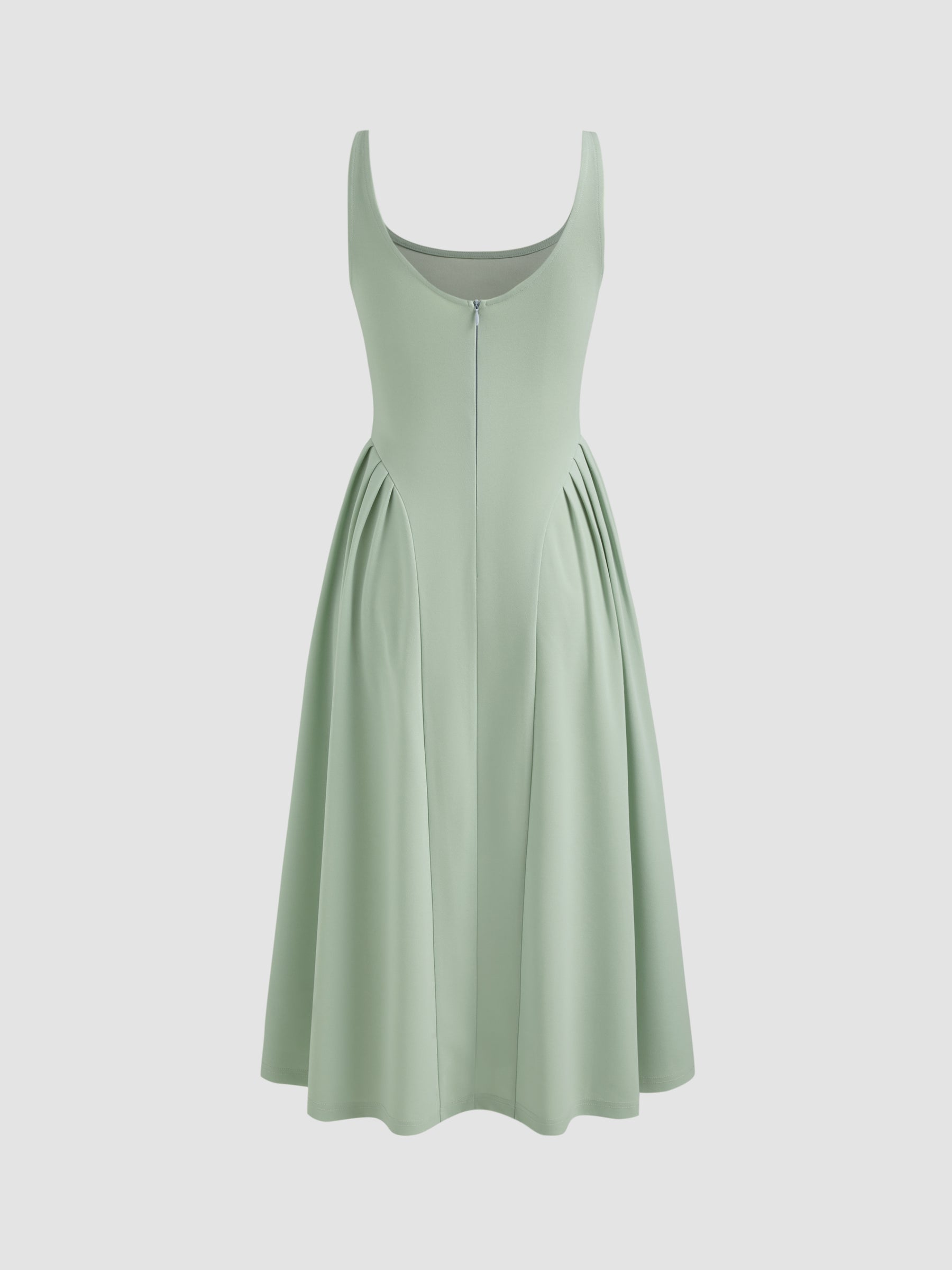 Vestido midi liso de tejido con cuello cuadrado