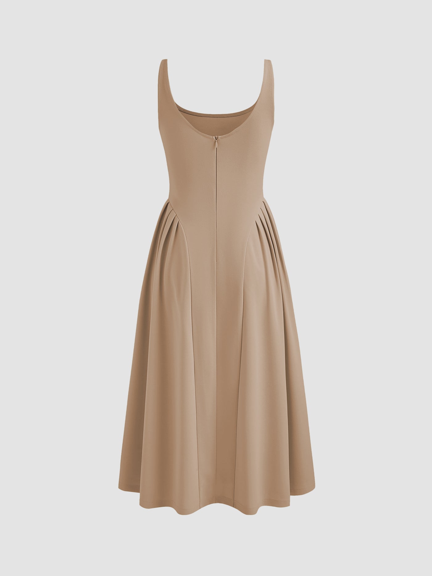 Vestido midi liso de tejido con cuello cuadrado