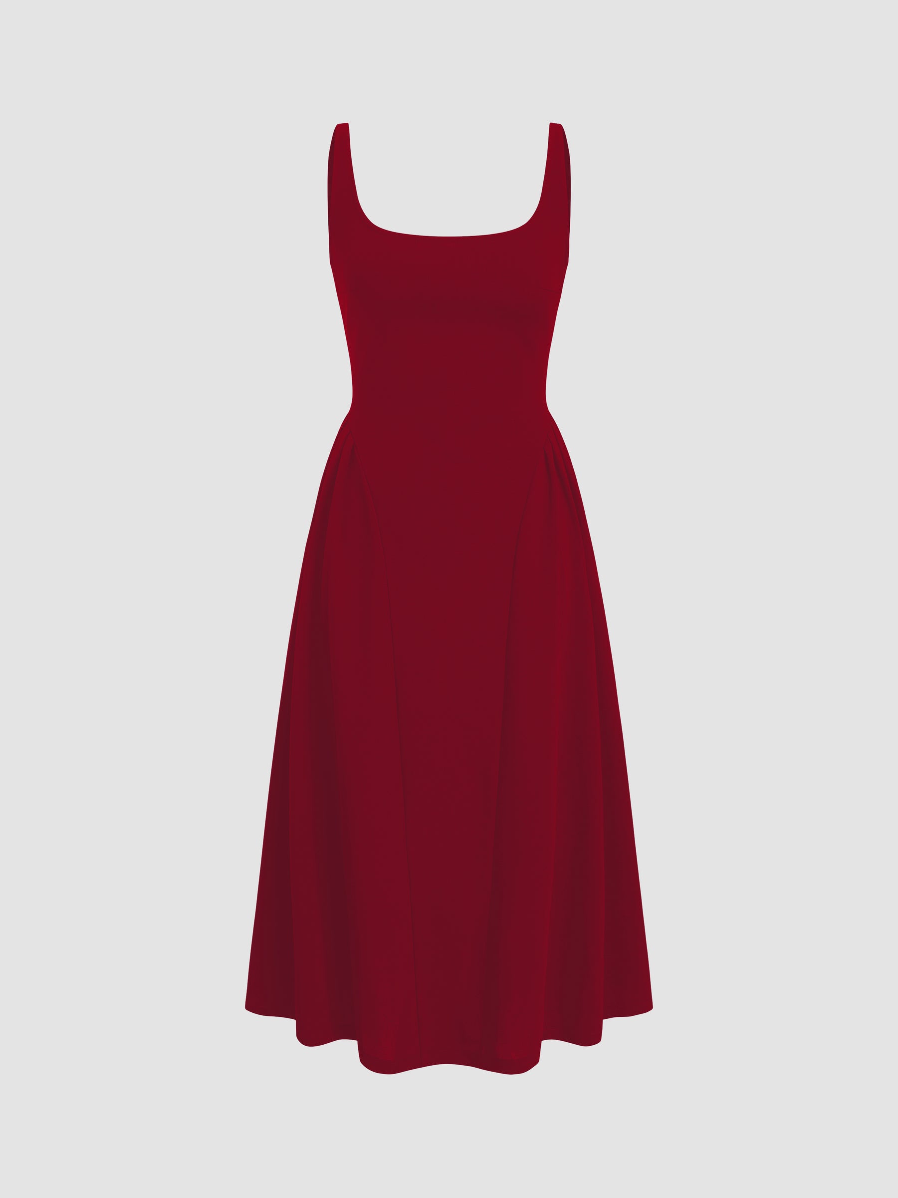 Vestido midi liso de tejido con cuello cuadrado