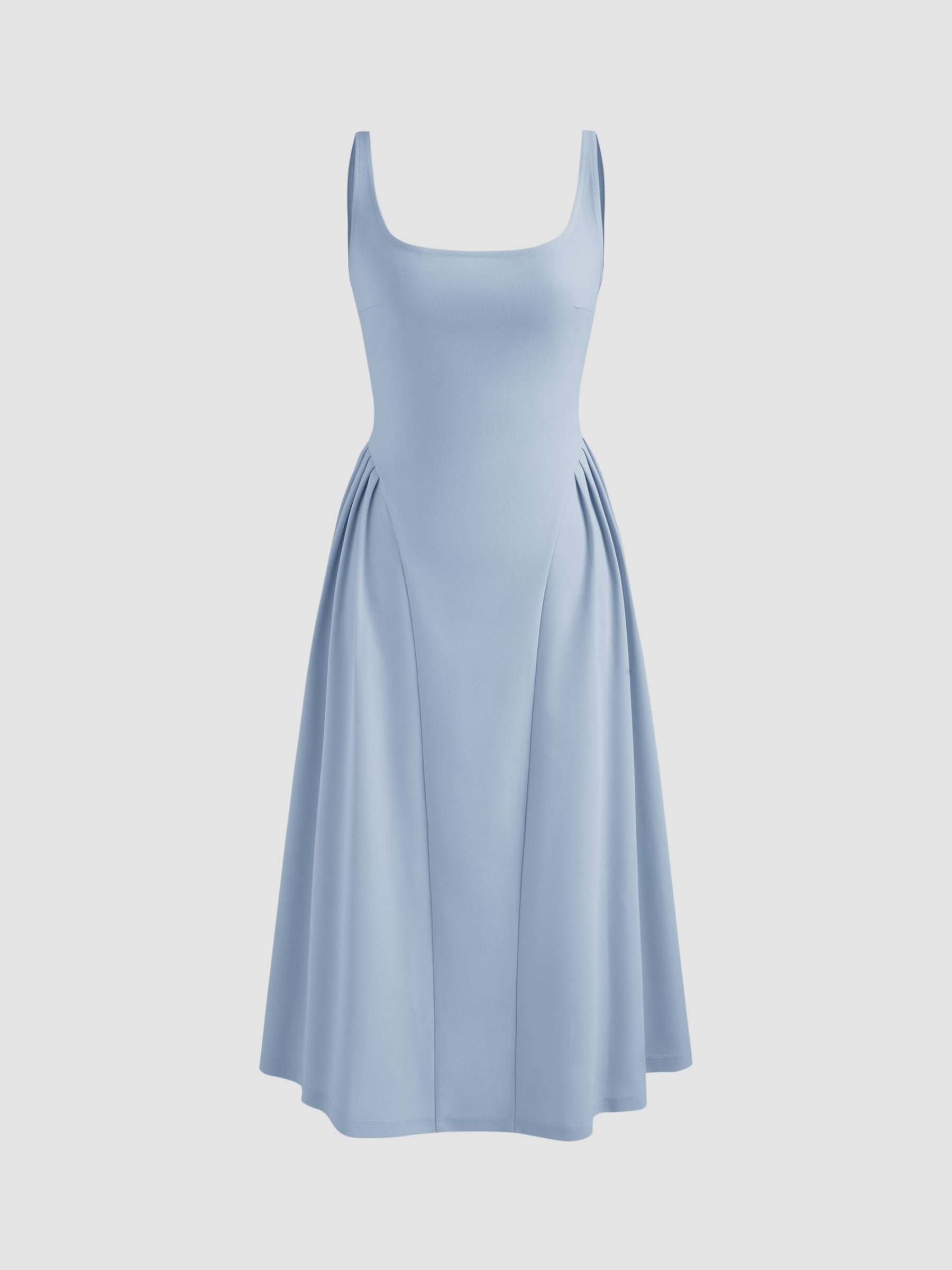 Vestido midi liso de tejido con cuello cuadrado