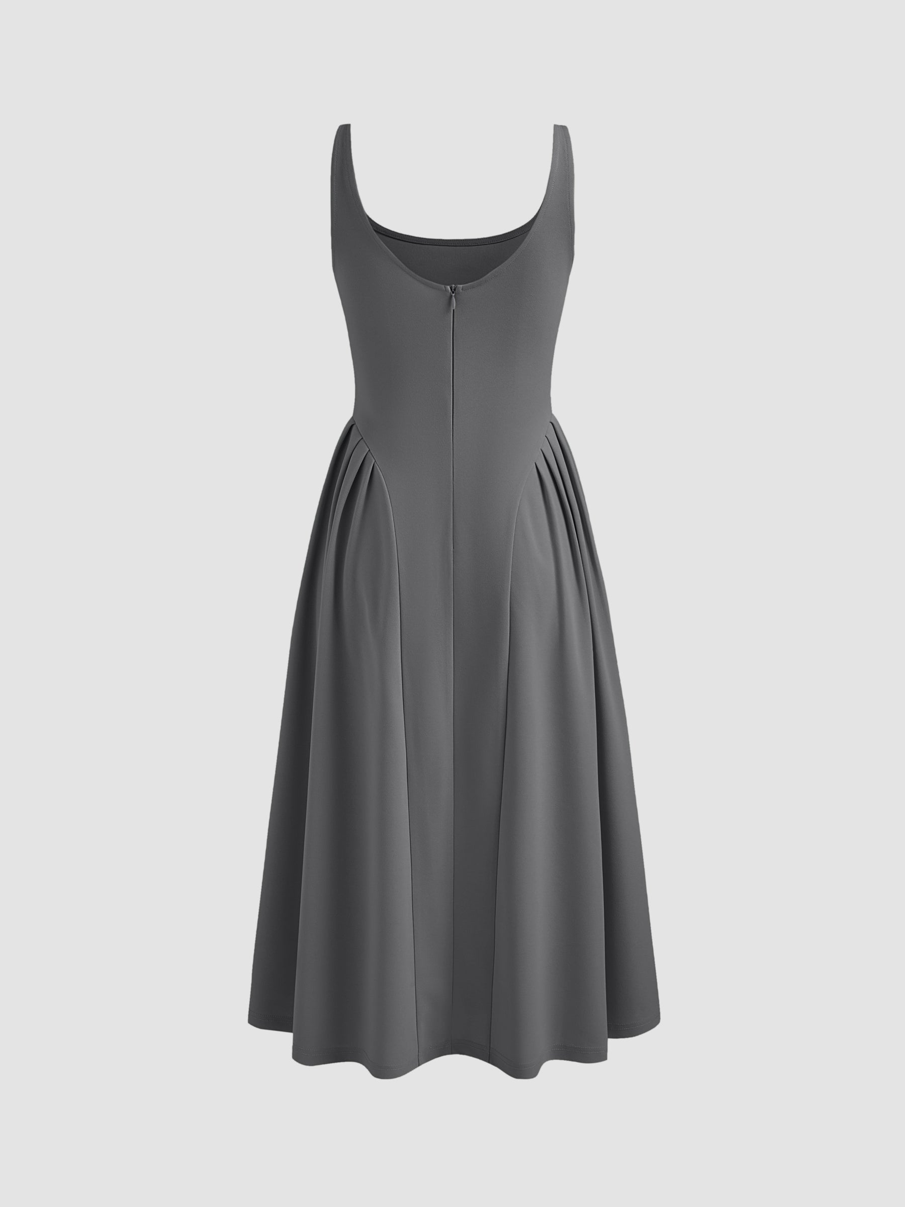 Vestido midi liso de tejido con cuello cuadrado