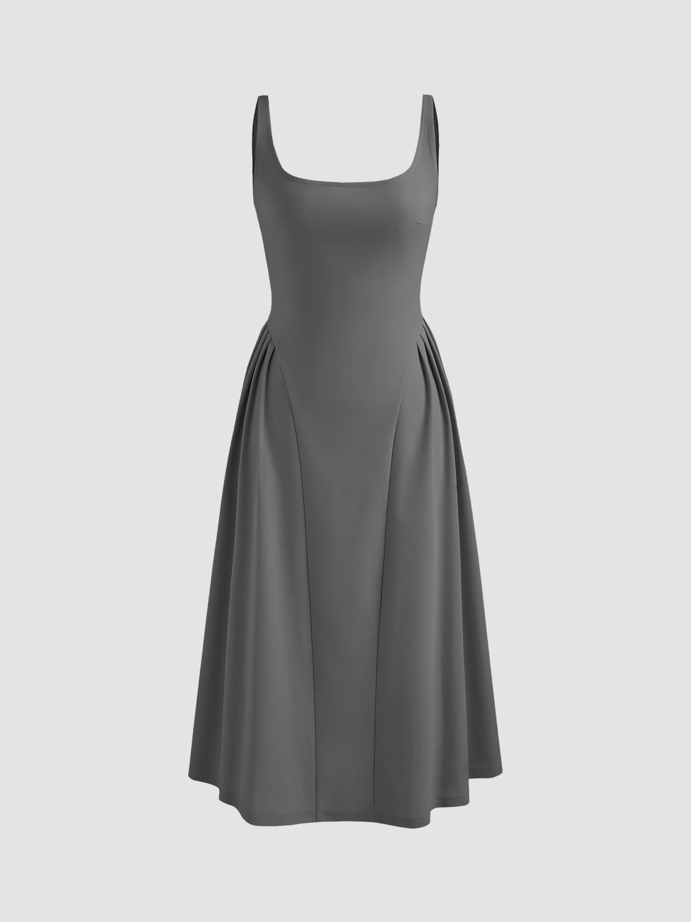 Vestido midi liso de tejido con cuello cuadrado