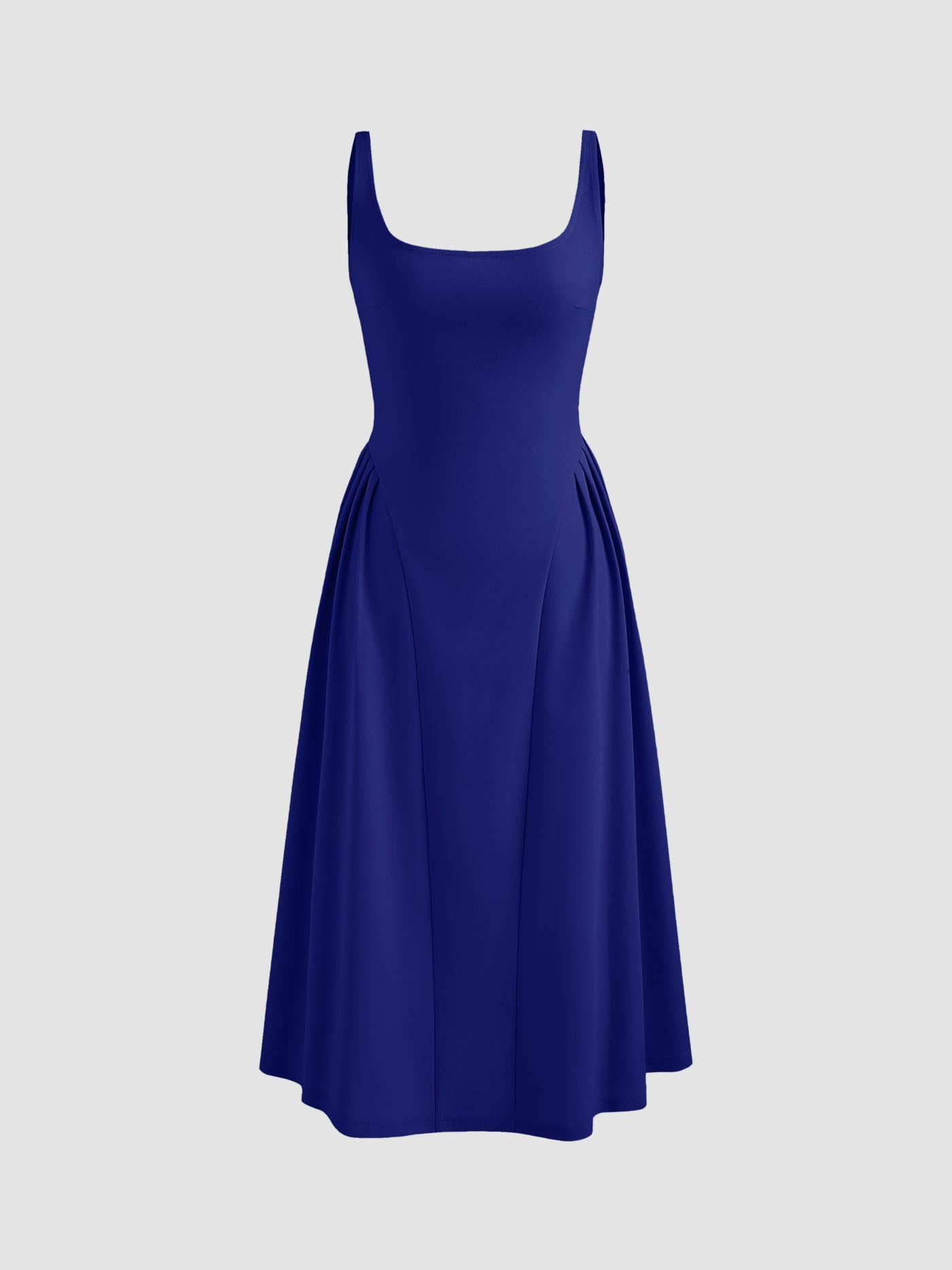 Vestido midi liso de tejido con cuello cuadrado