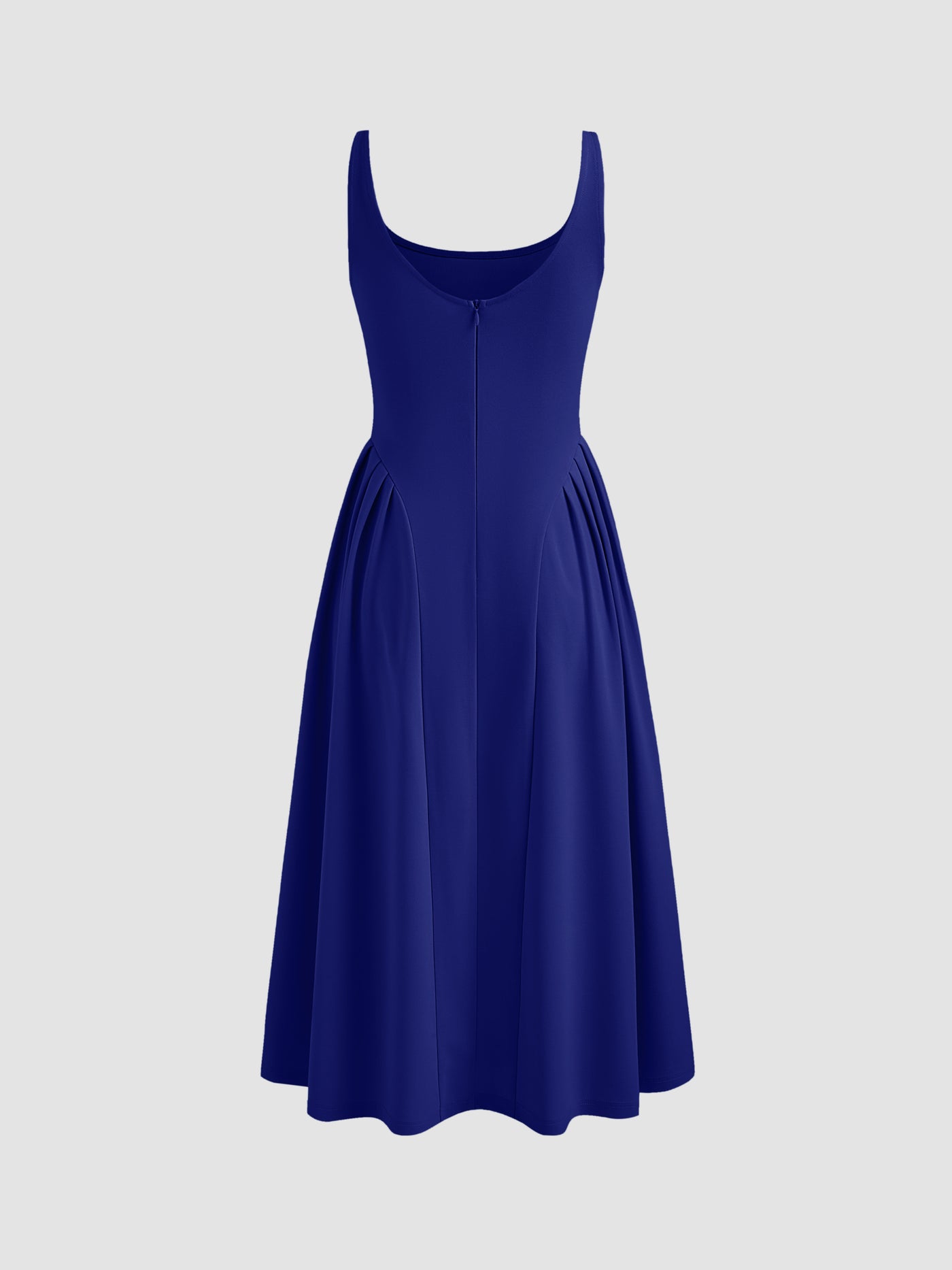 Vestido midi liso de tejido con cuello cuadrado