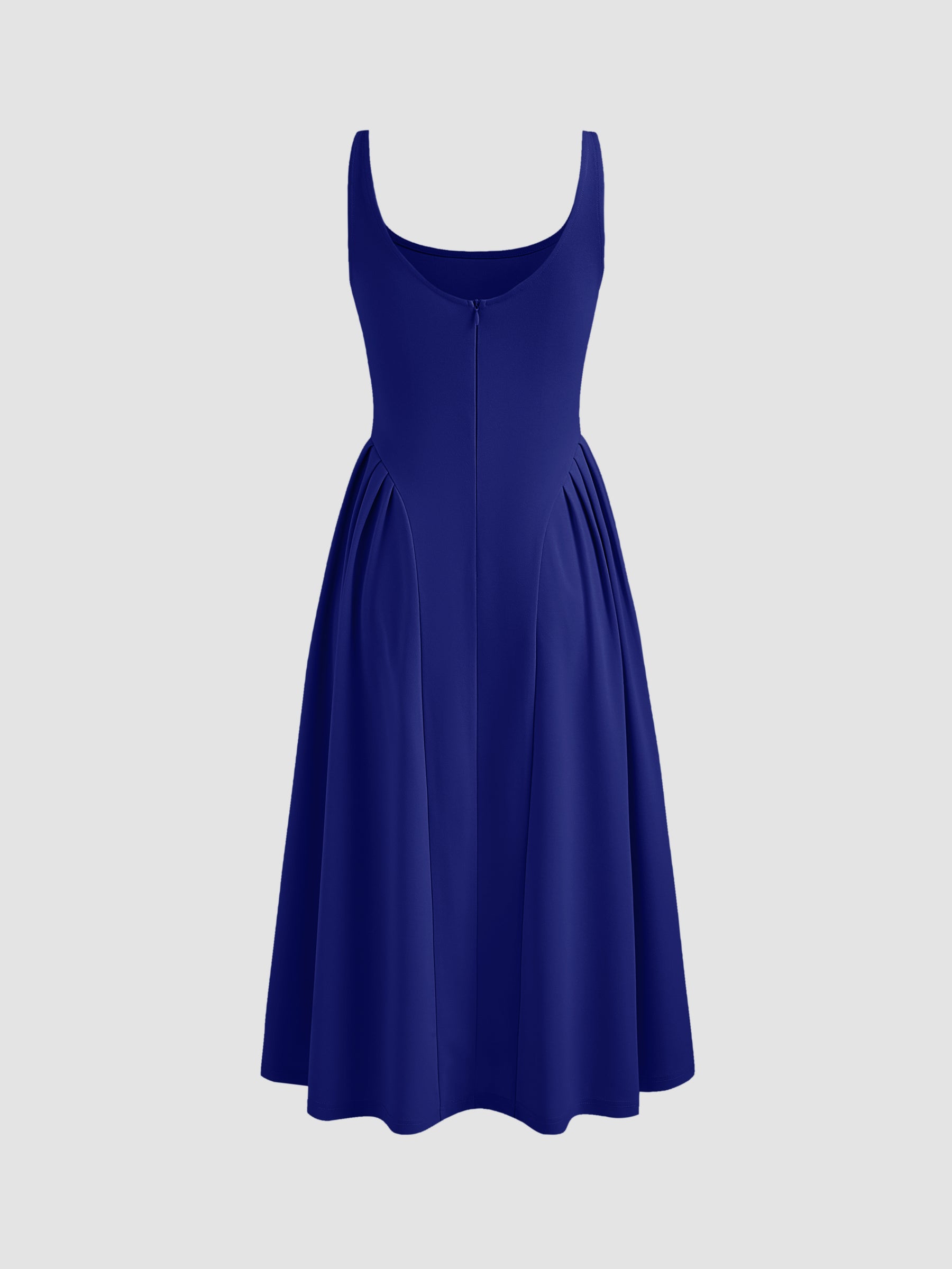 Vestido midi liso de tejido con cuello cuadrado