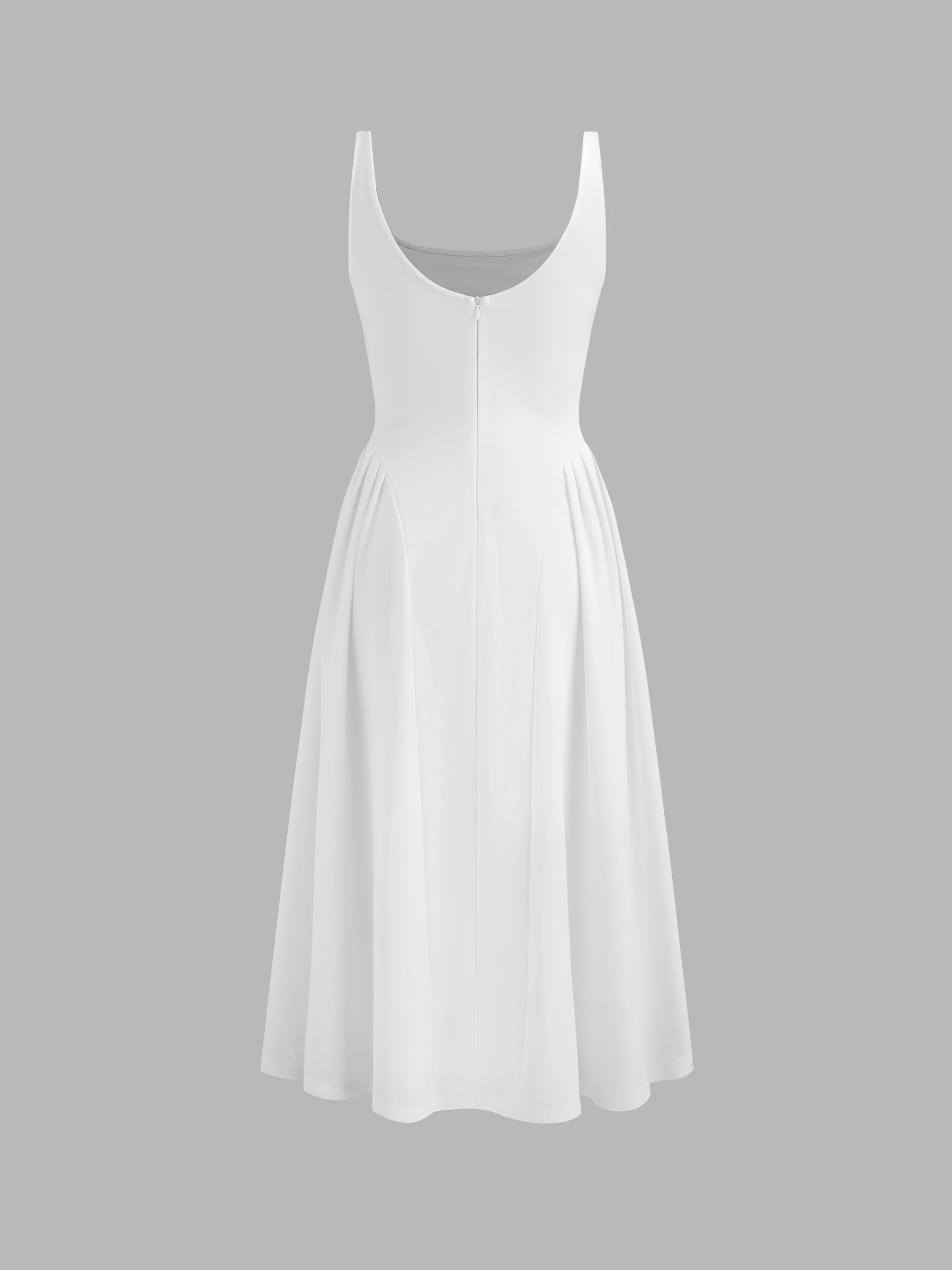 Vestido midi liso de tejido con cuello cuadrado