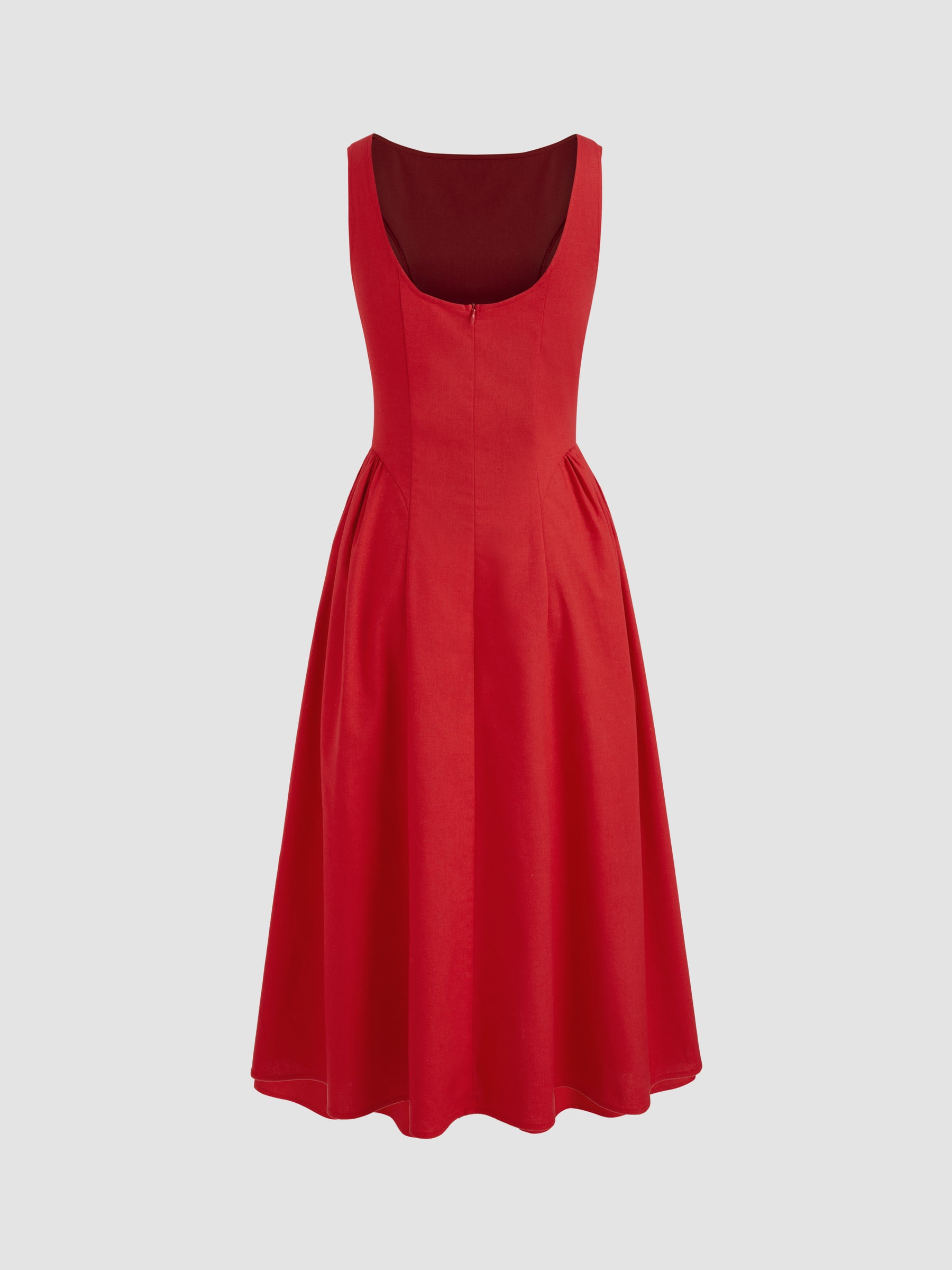 Vestido midi con cuello barco y volante