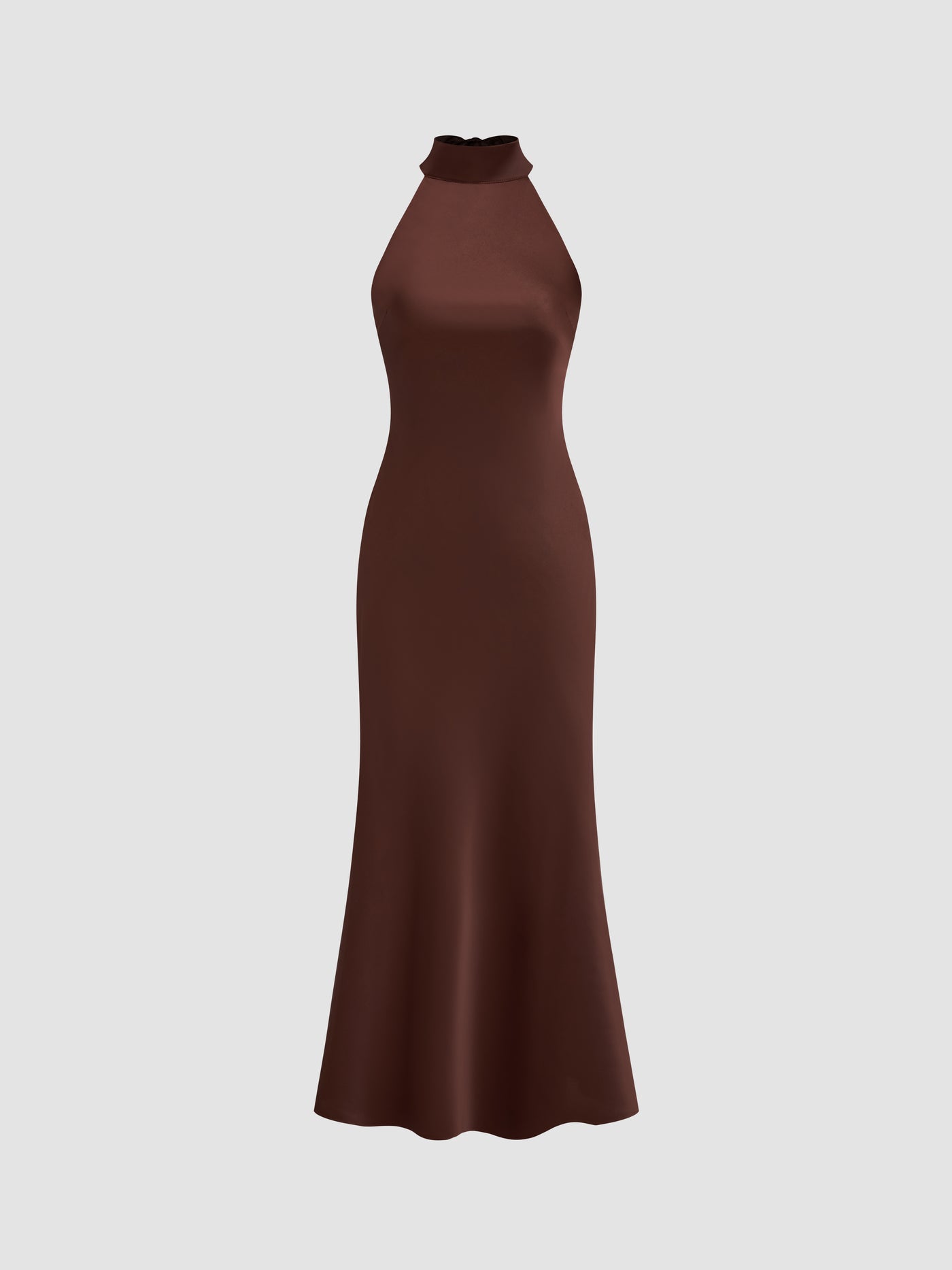 Vestido maxi satinado halter con espalda descubierta - Café - imagen 5