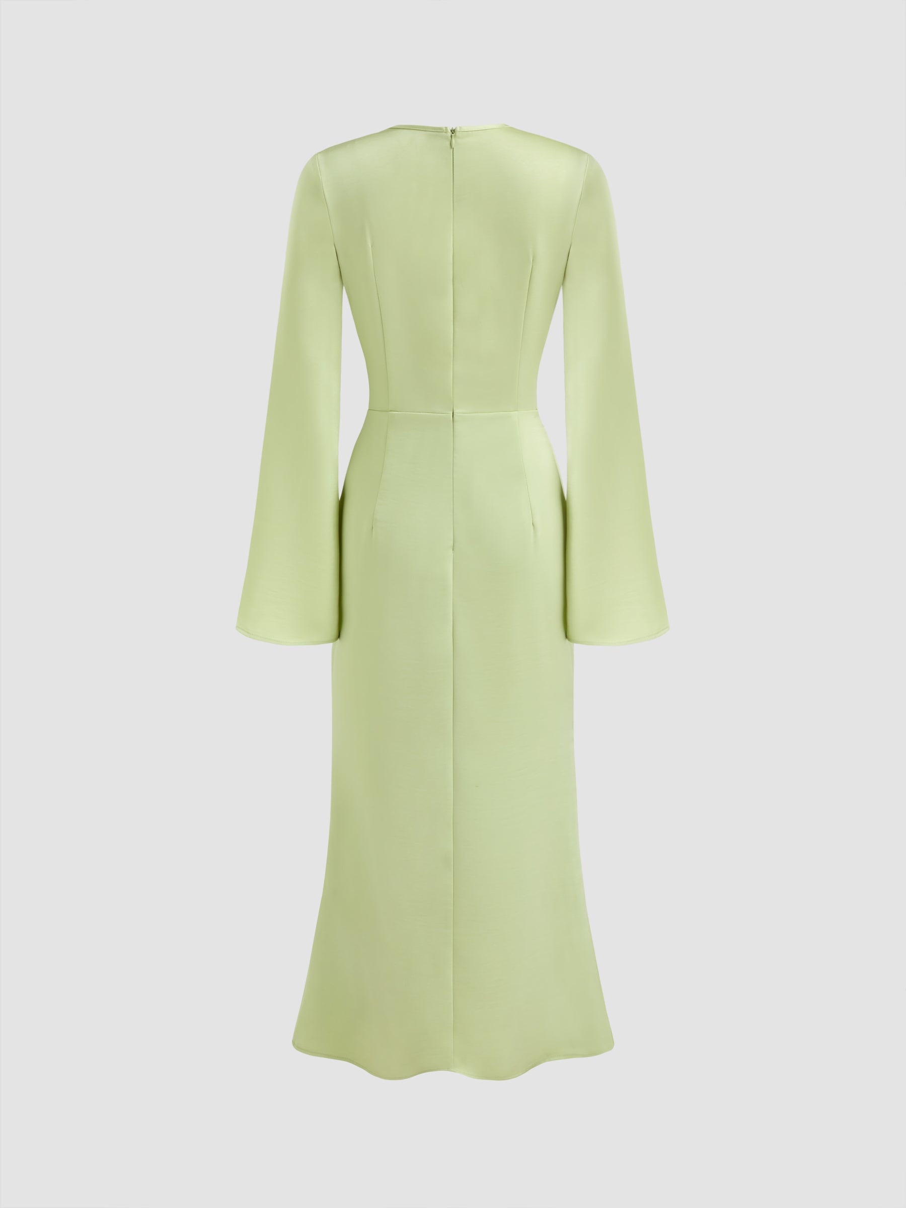 Vestido largo con escote asimétrico, nudo y volante