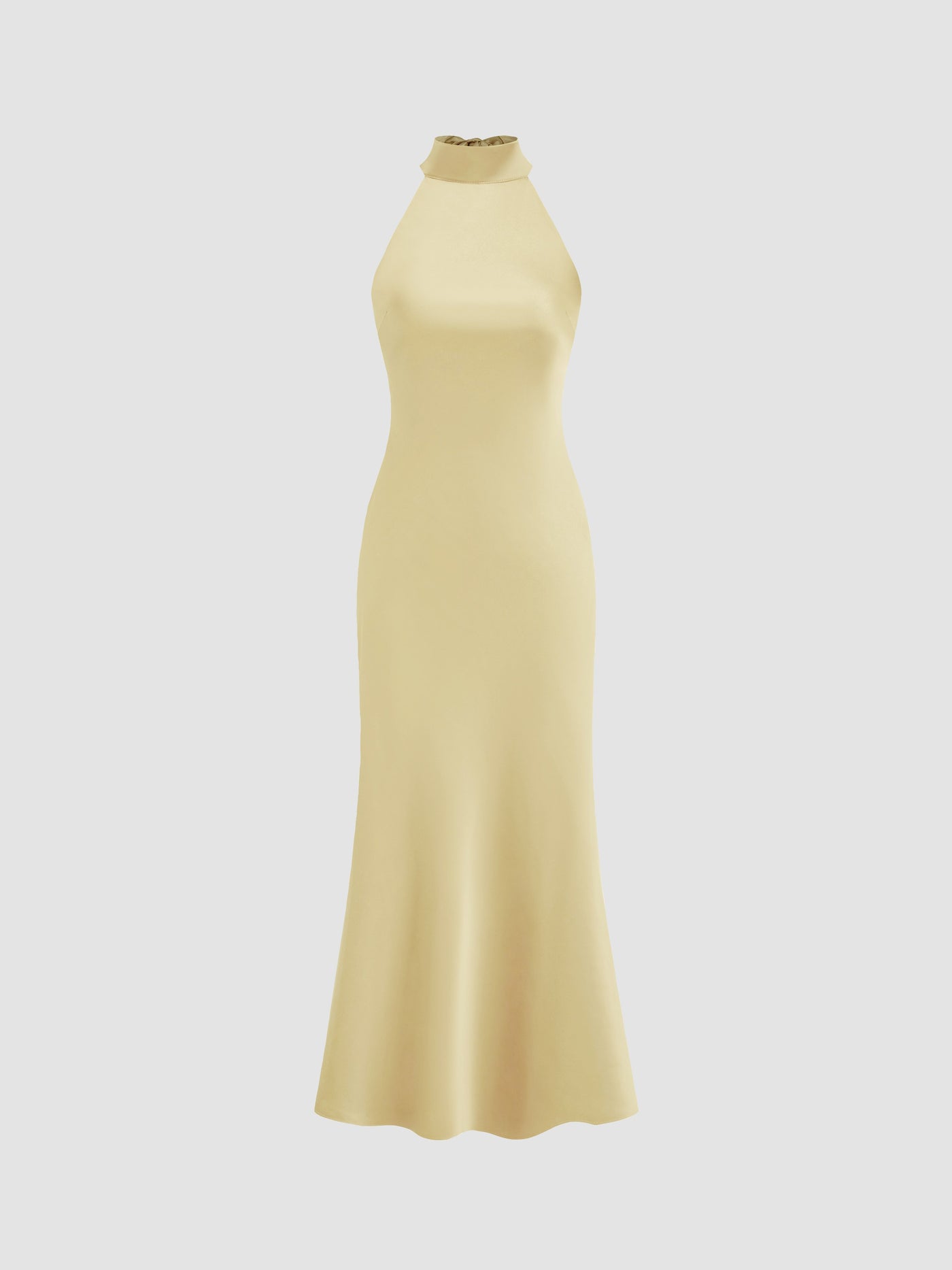 Vestido maxi satinado halter con espalda descubierta - Amarillo claro - imagen 2