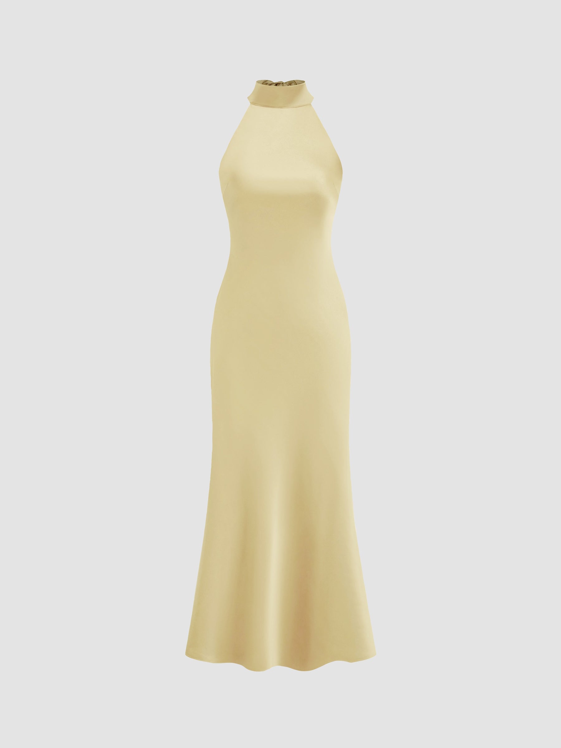 Vestido maxi satinado halter con espalda descubierta - Amarillo claro - imagen 2