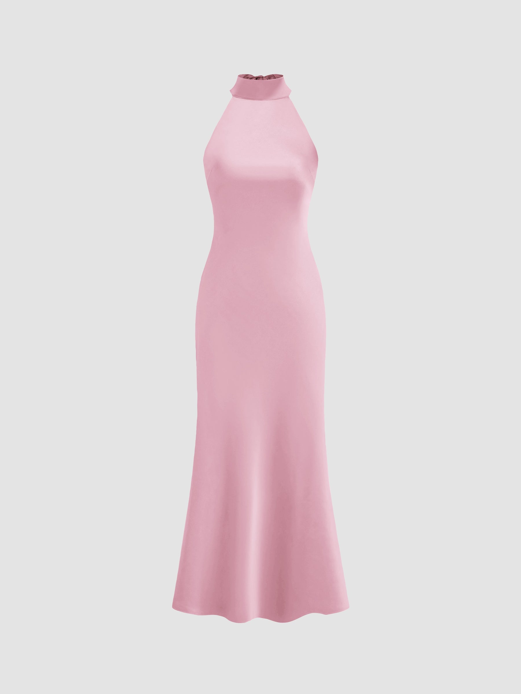 Vestido maxi satinado halter con espalda descubierta - Rosa - imagen 1