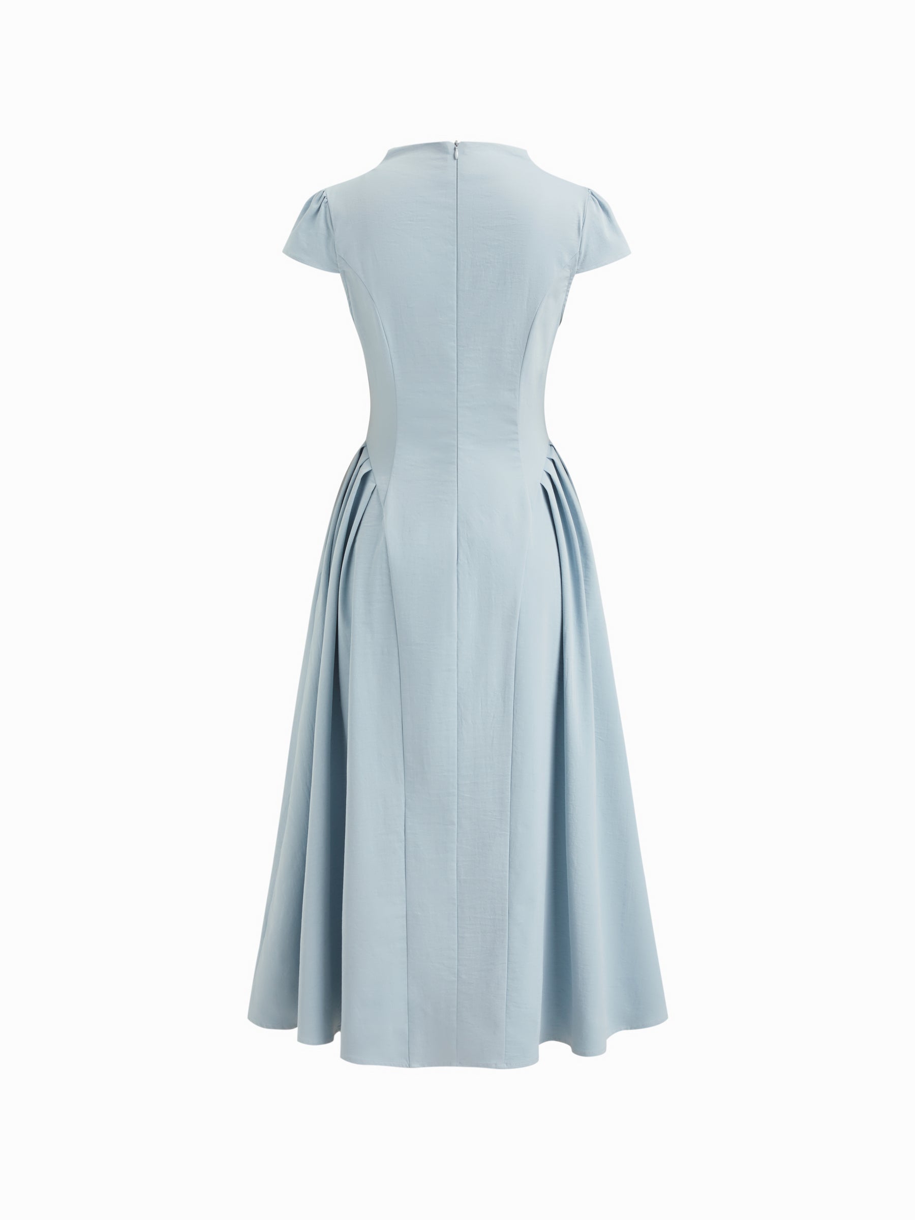 Vestido midi de cuello alto con volante y cremallera