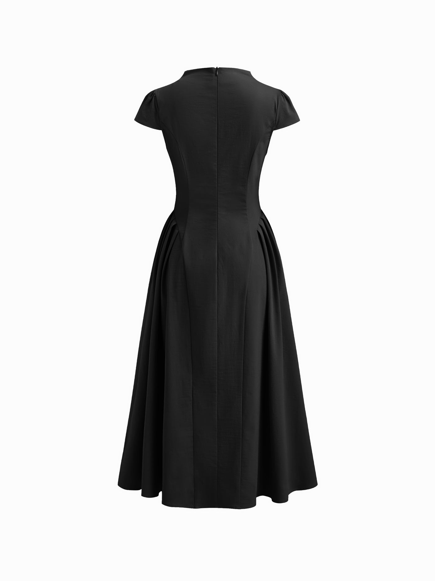Vestido midi de cuello alto con volante y cremallera