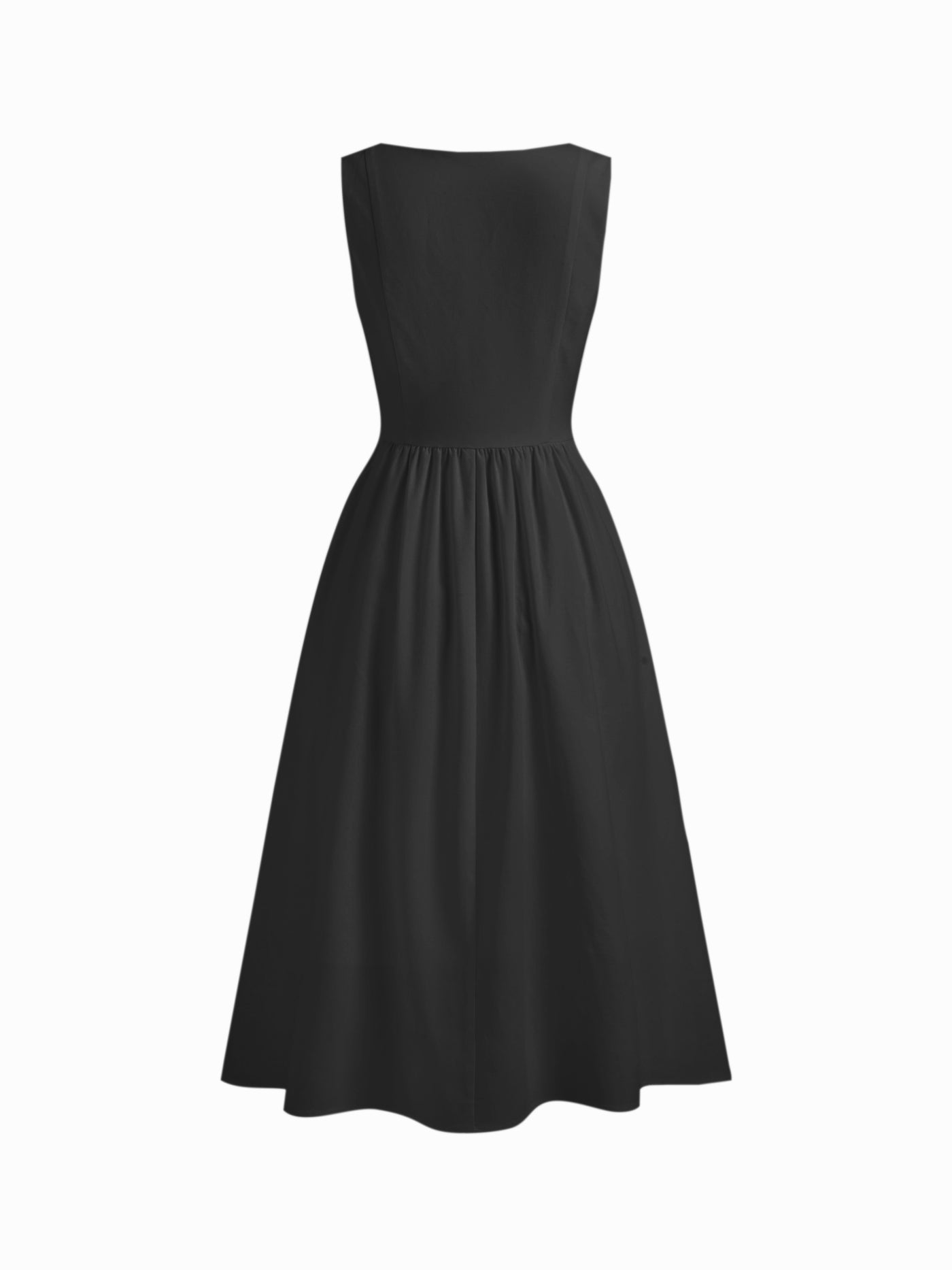 Vestido midi de mezcla de lino con cuello cuadrado y volante