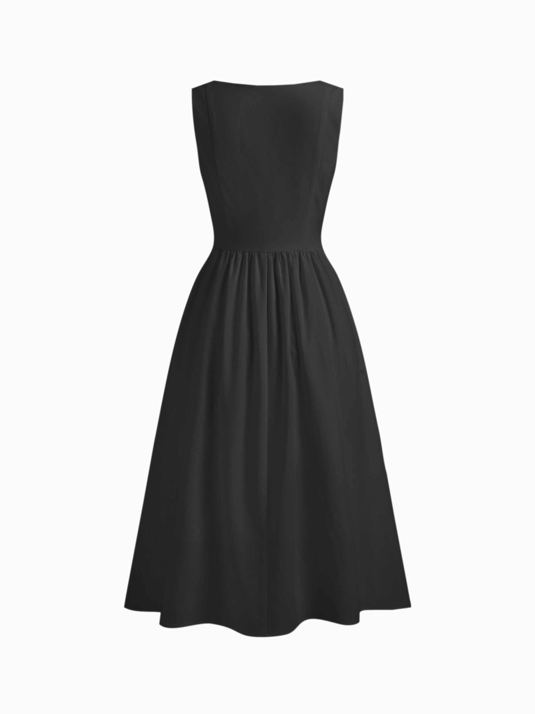 Vestido midi de mezcla de lino con cuello cuadrado y volante