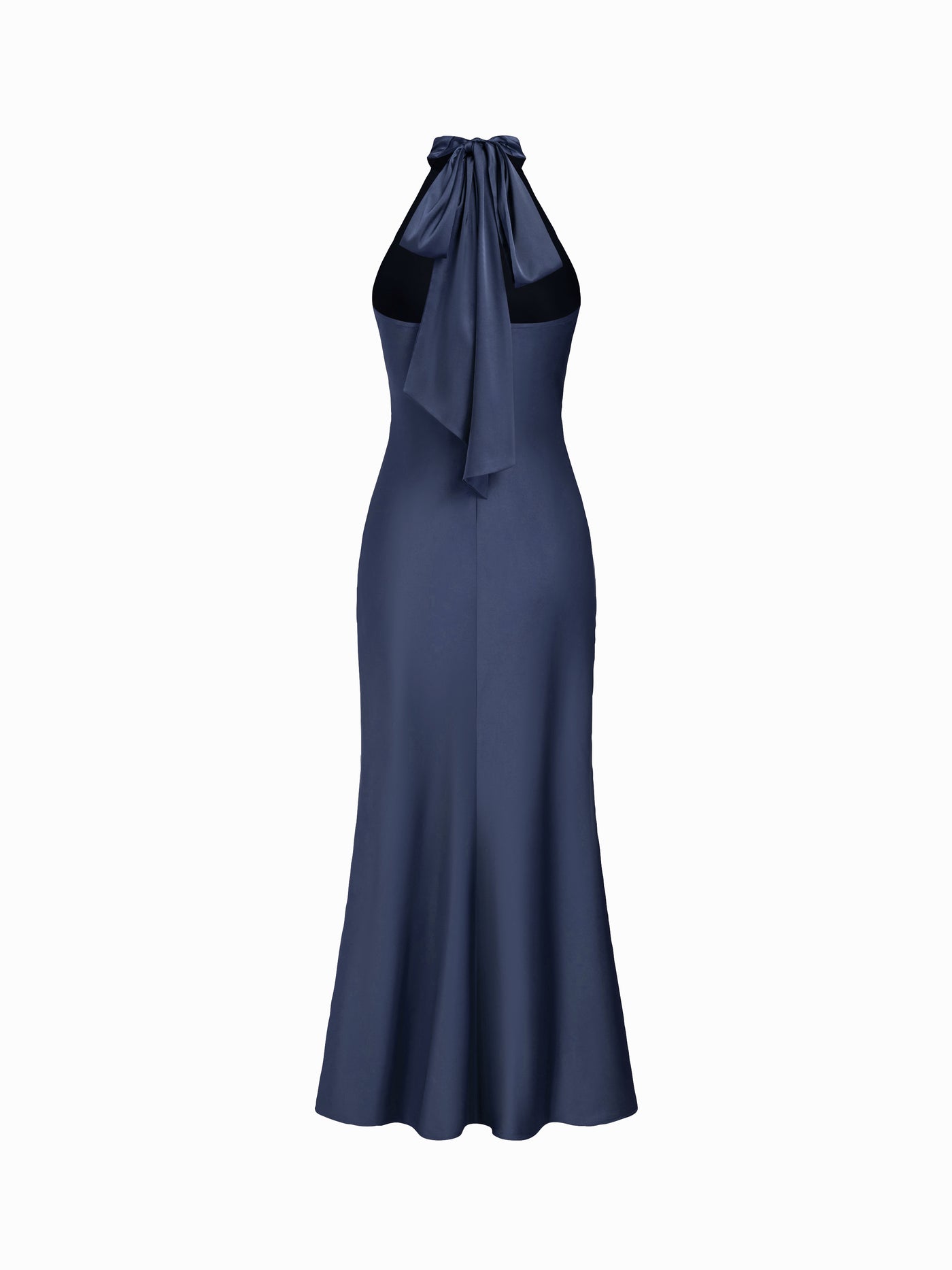 Vestido maxi satinado halter con espalda descubierta - Azul marino oscuro - imagen 5