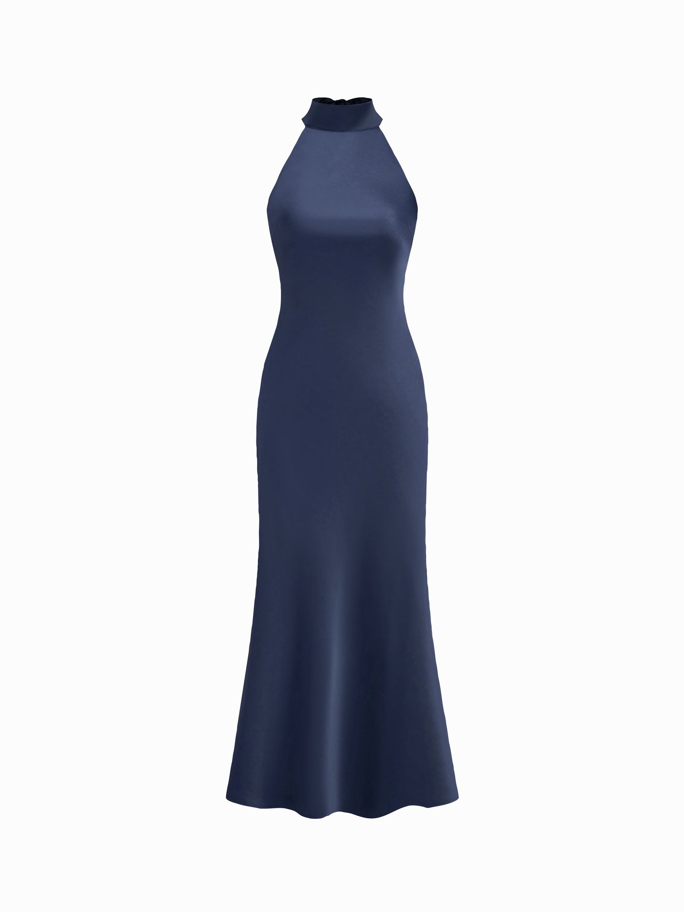 Vestido maxi satinado halter con espalda descubierta - Azul marino oscuro - imagen 1