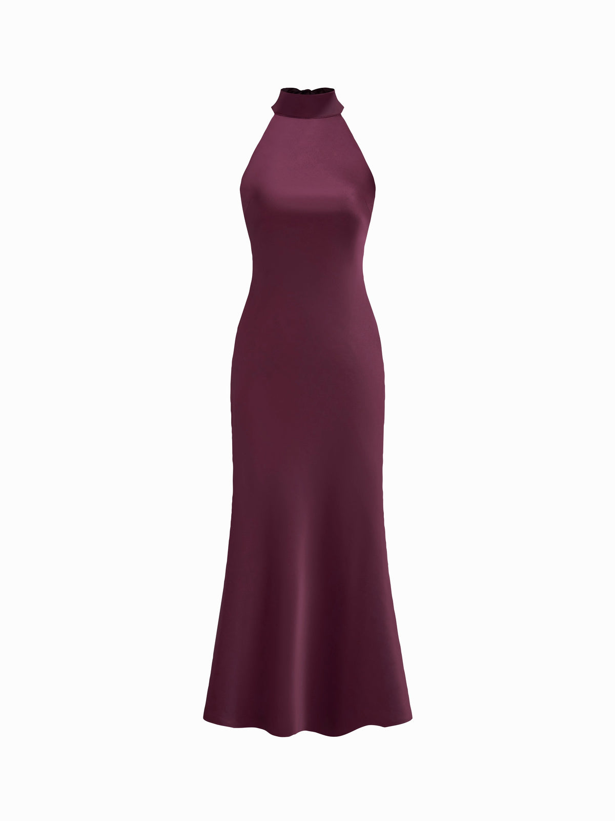 Vestido maxi satinado halter con espalda descubierta - Burdeos