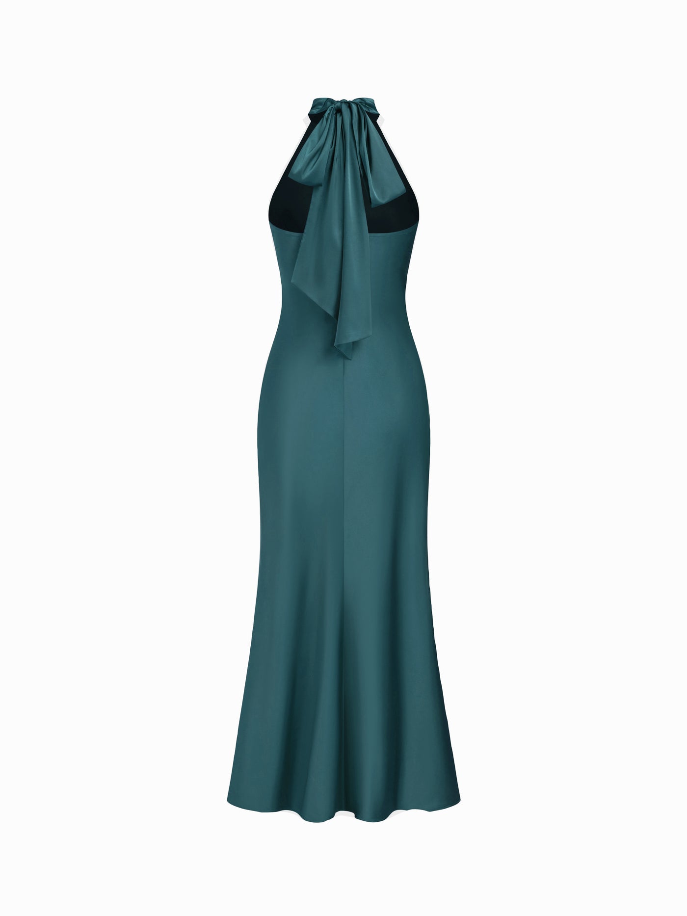Vestido maxi satinado halter con espalda descubierta - Verde oscuro - imagen 5