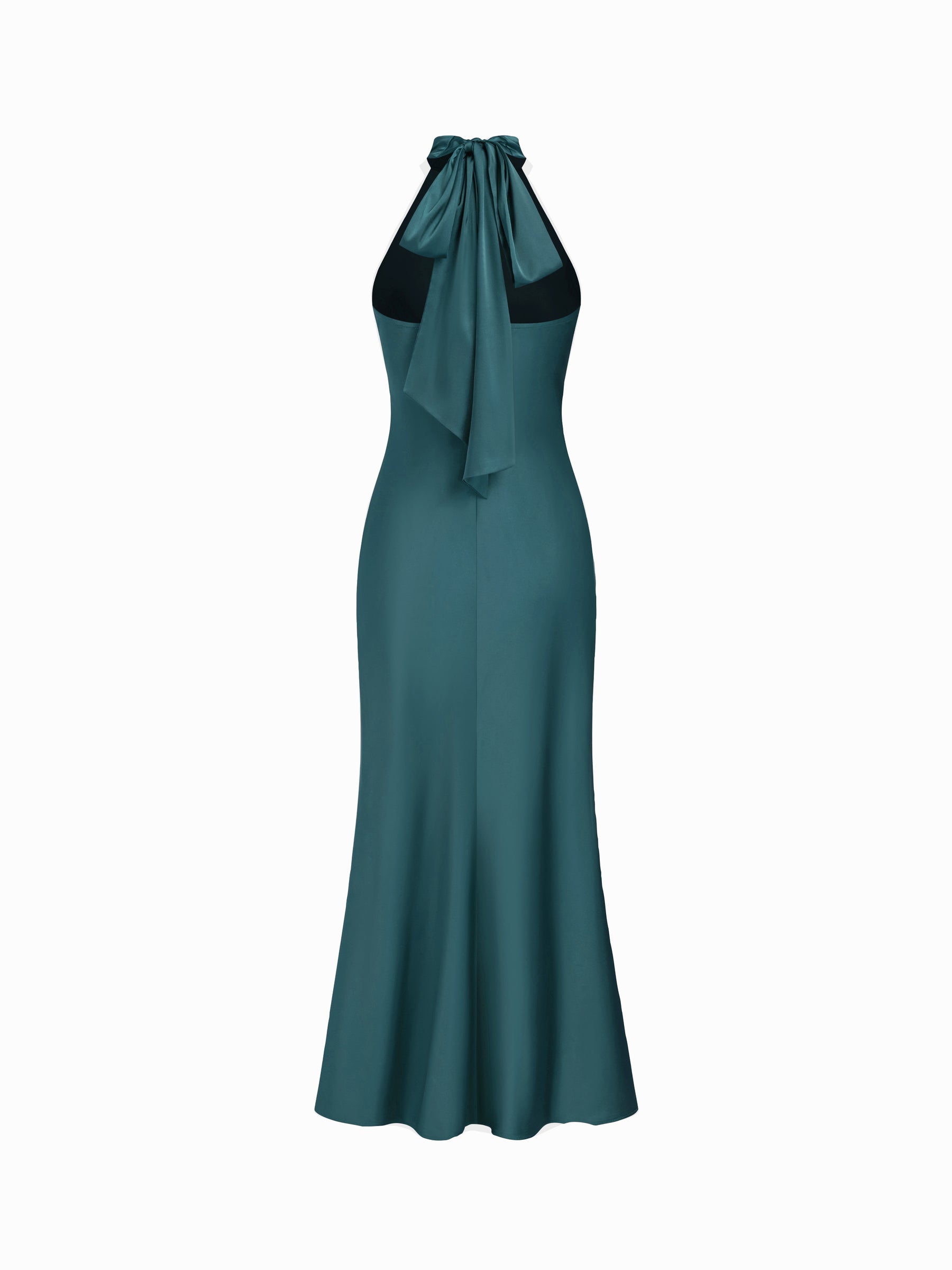 Vestido maxi satinado halter con espalda descubierta - Verde oscuro - imagen 5