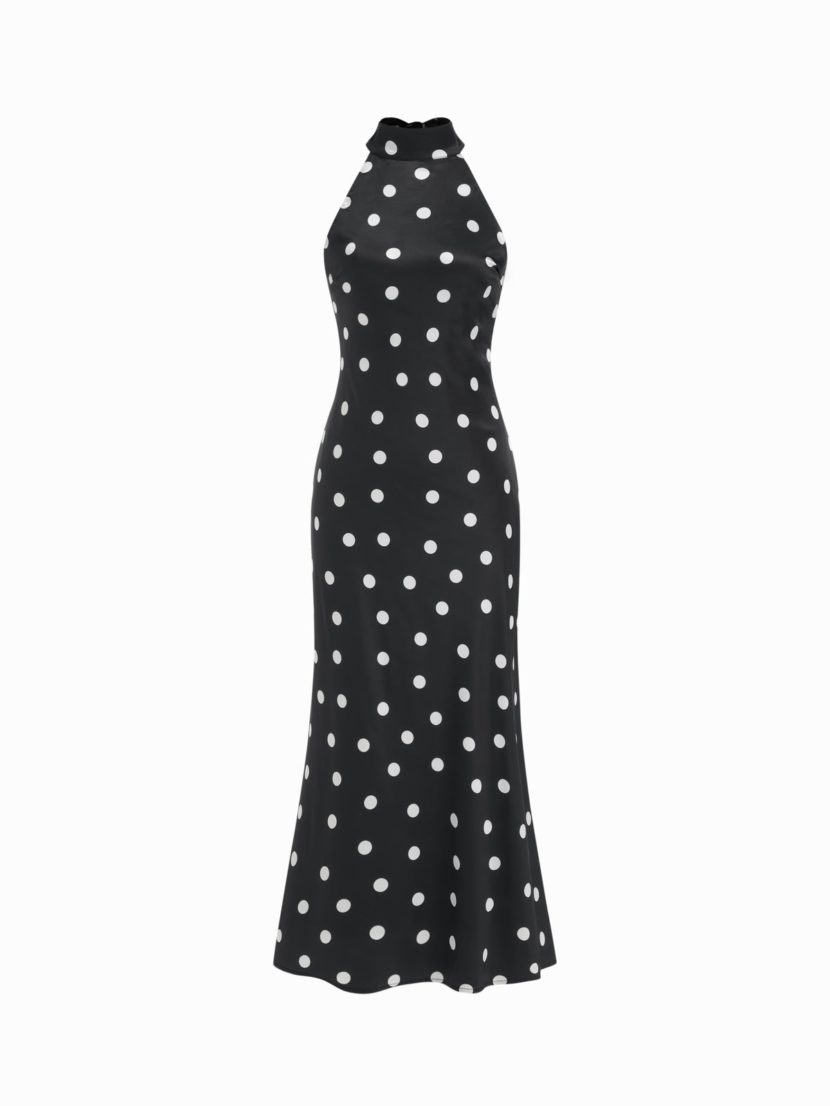 Vestido maxi satinado halter con espalda descubierta - Negro y blanco