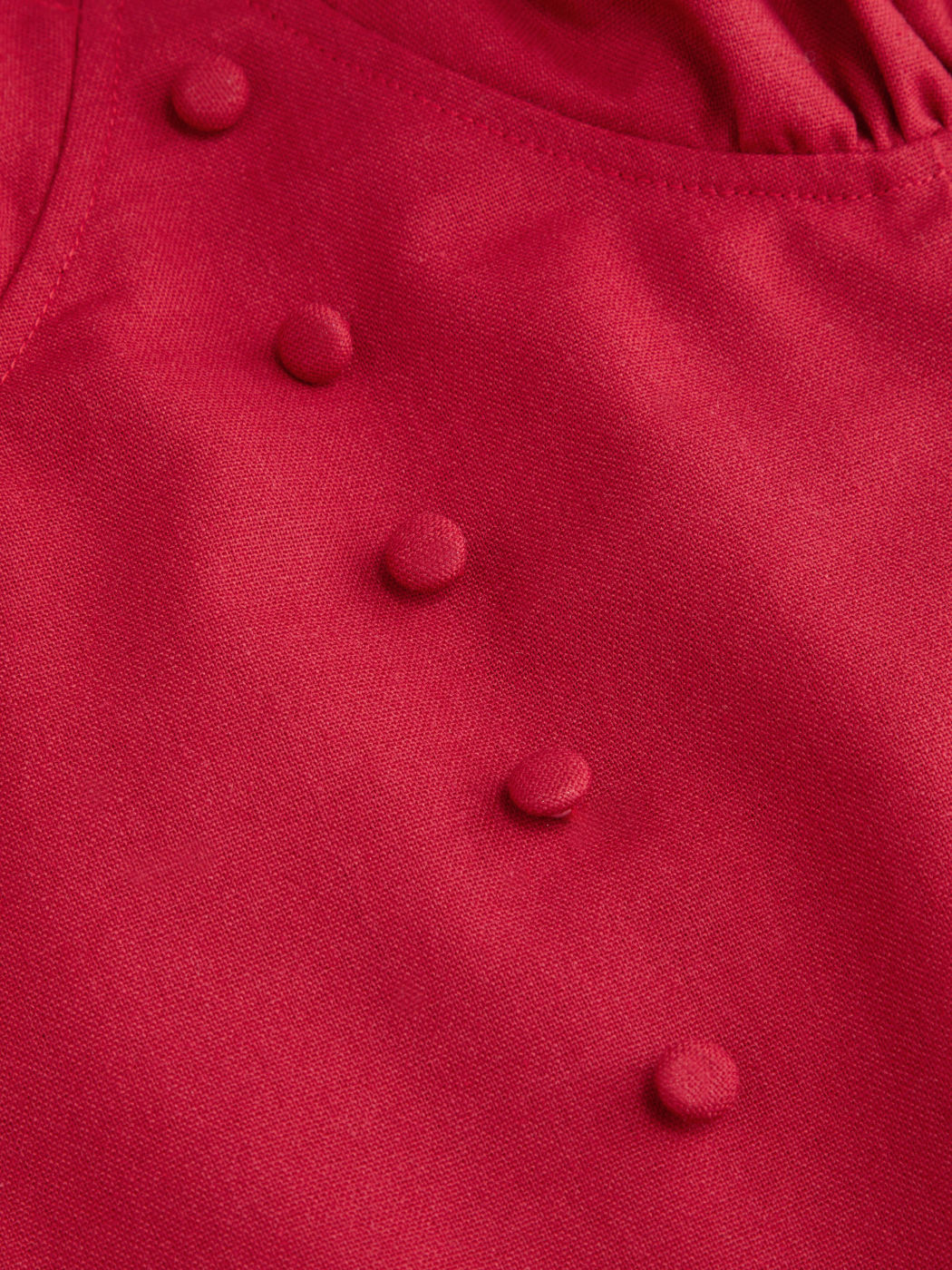 Vestido largo evasé con cuello en U, volantes y lazada - Rojo