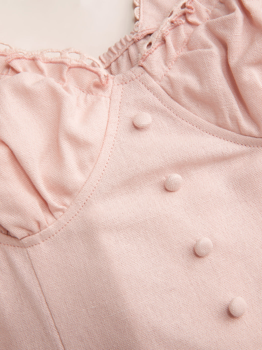 Vestido largo evasé con cuello en U, volantes y lazada - Rosa