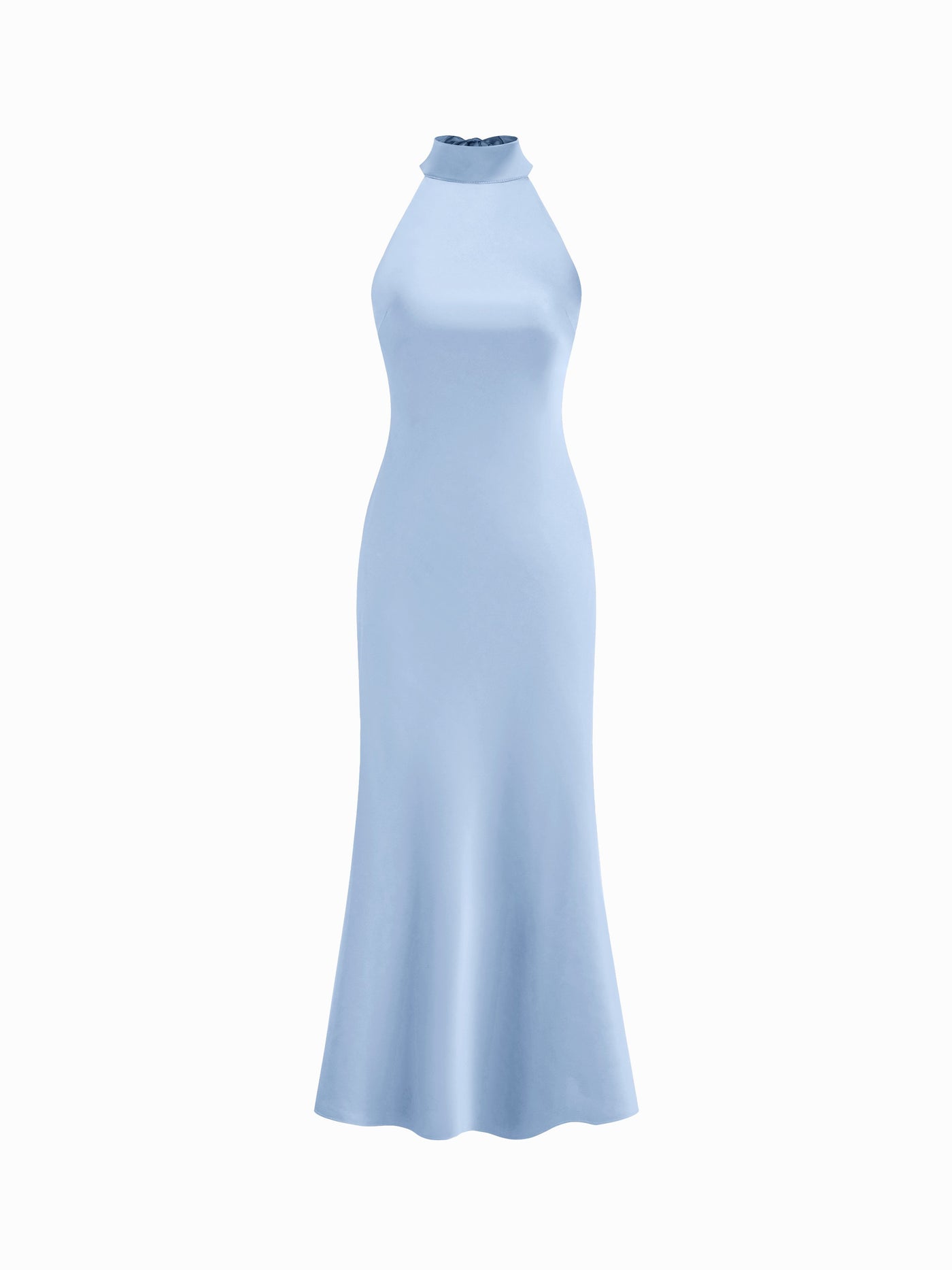 Vestido maxi satinado halter con espalda descubierta - Azul bebé - imagen 1