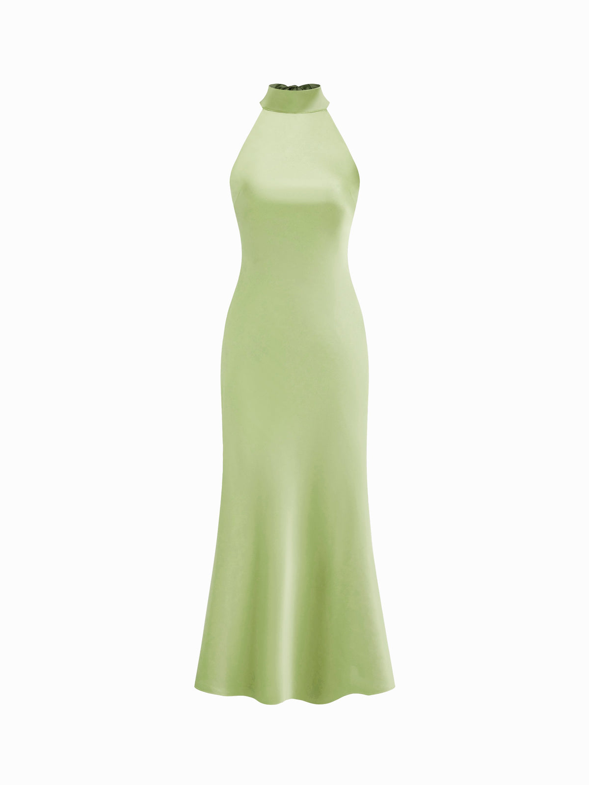 Vestido maxi satinado halter con espalda descubierta - Verde claro
