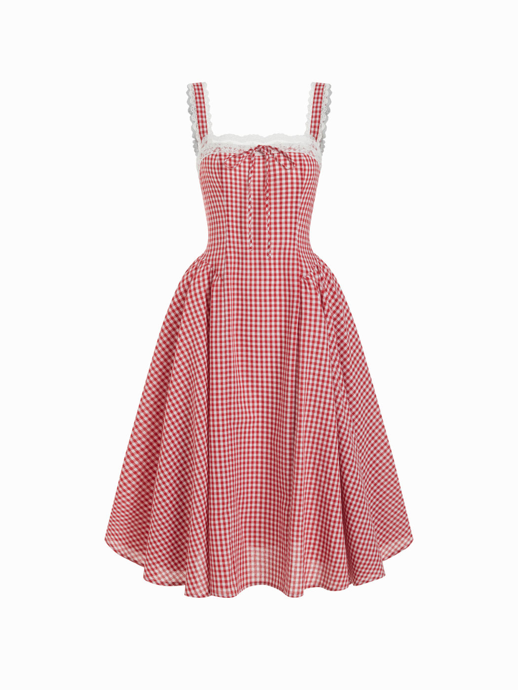 Vestido largo floral de algodón con escote corazón, lazada y volantes - Rojo