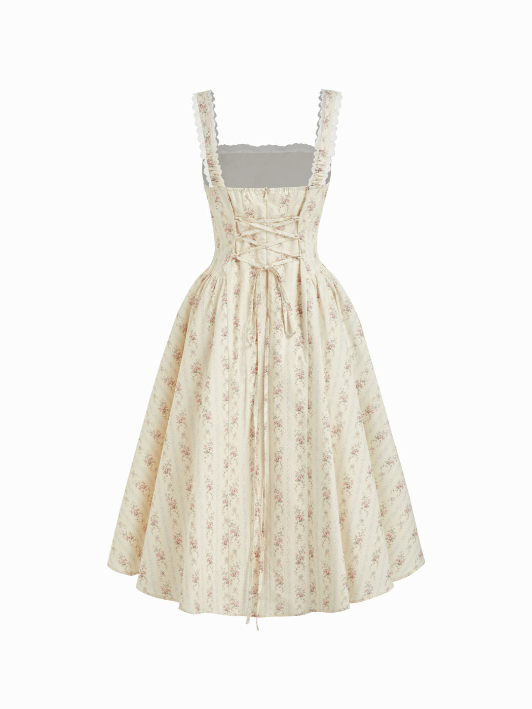 Vestido largo floral de algodón con escote corazón, lazada y volantes - Amarillo claro