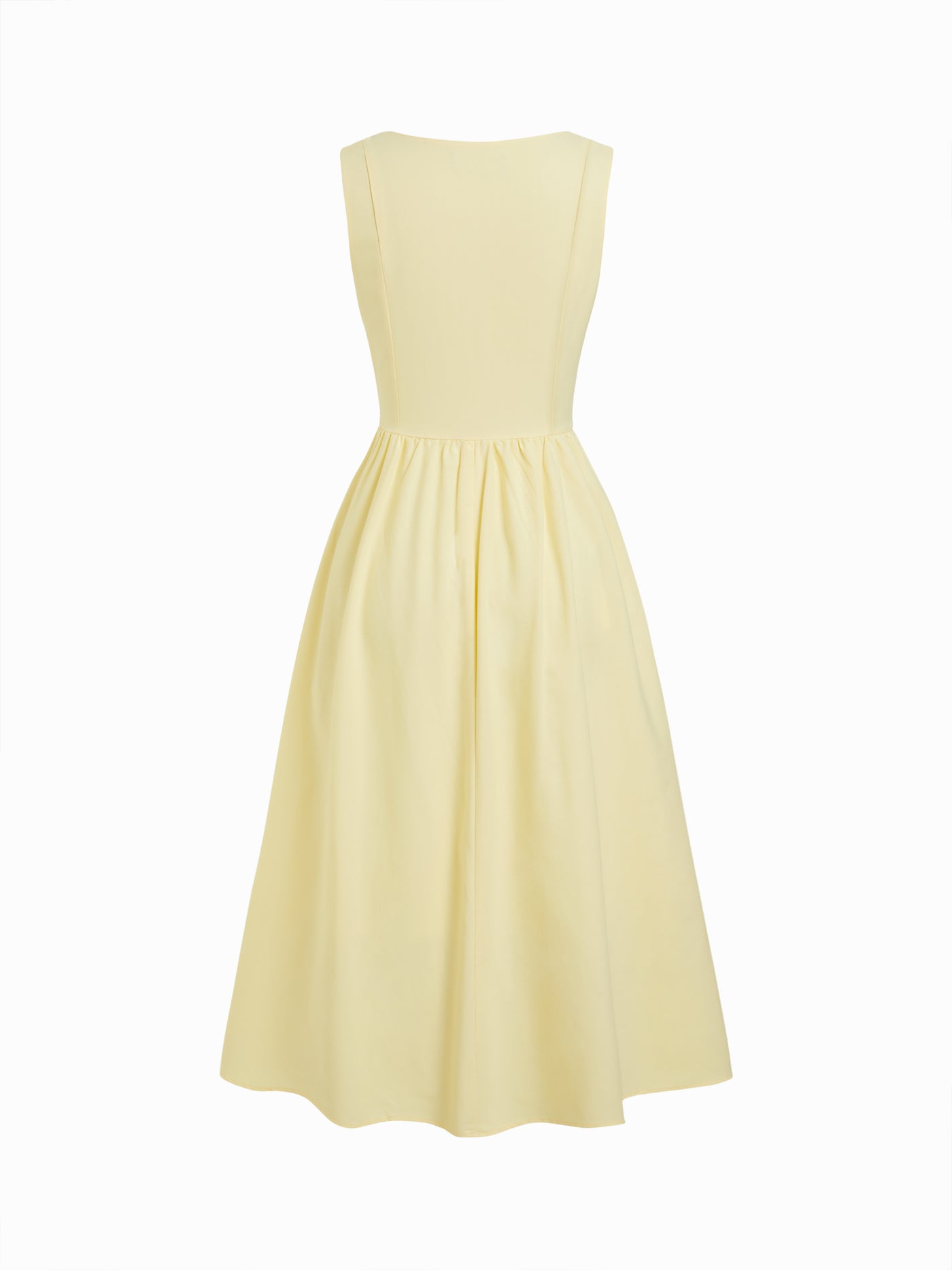 Vestido midi de mezcla de lino con cuello cuadrado y volante