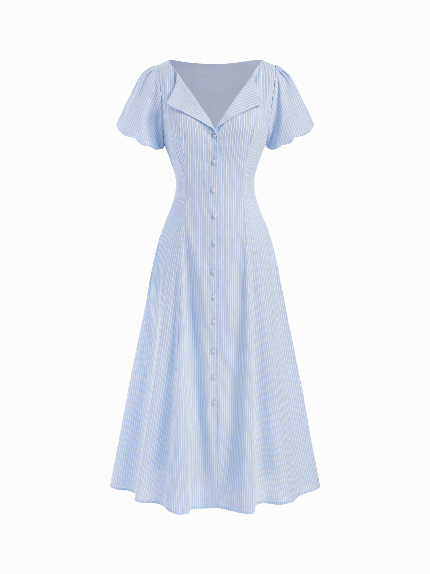 Vestido largo de mezcla de algodón a rayas con fruncido y lazada en la espalda