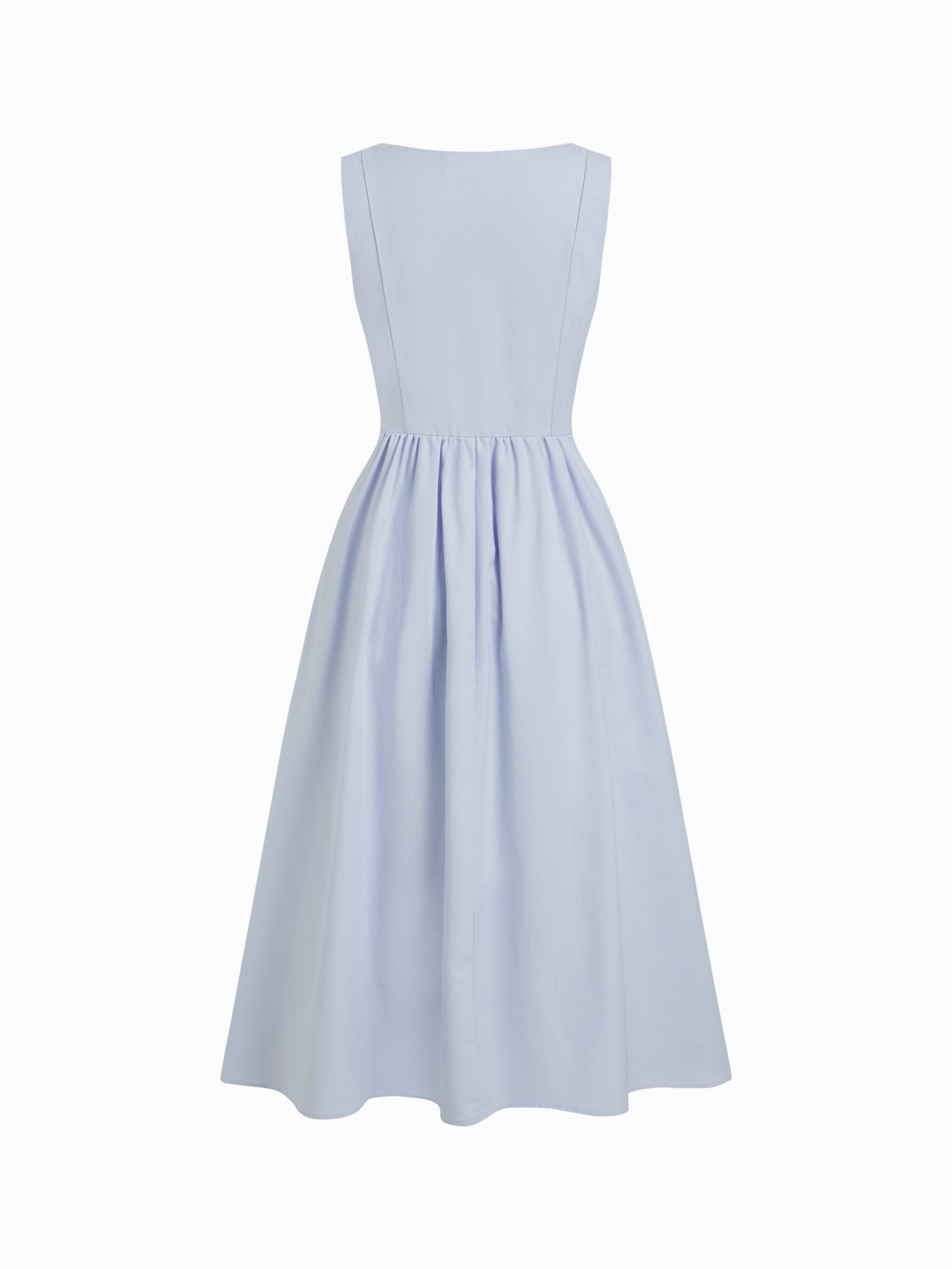 Vestido midi de mezcla de lino con cuello cuadrado y volante