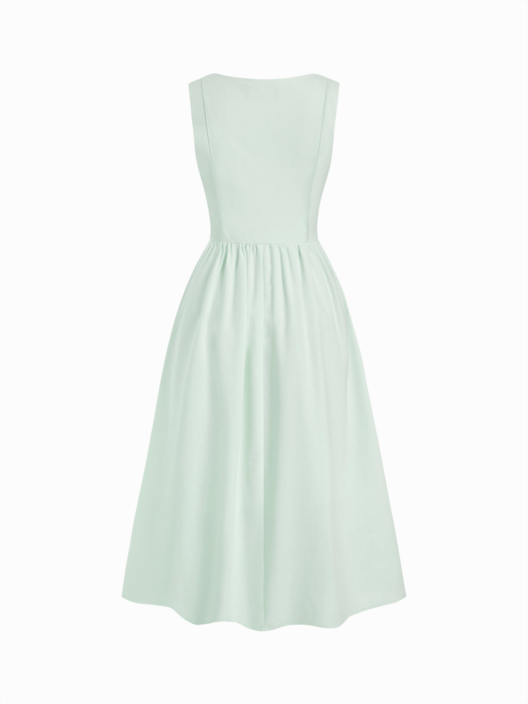 Vestido midi de mezcla de lino con cuello cuadrado y volante
