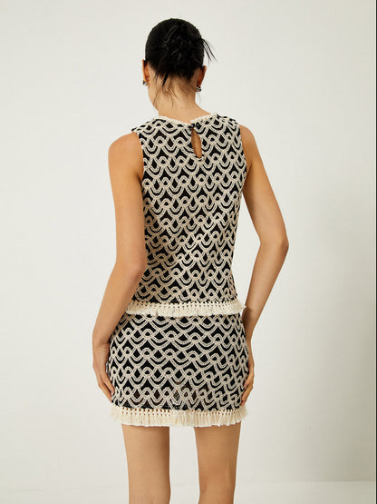 Tığ İşi Dalga Deseni Püskül Dekorlu Atlet