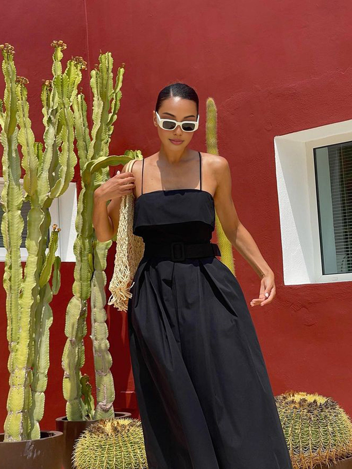 Günlük Kemerli Askılı Uzun Elbise