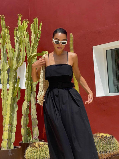 Günlük Kemerli Askılı Uzun Elbise