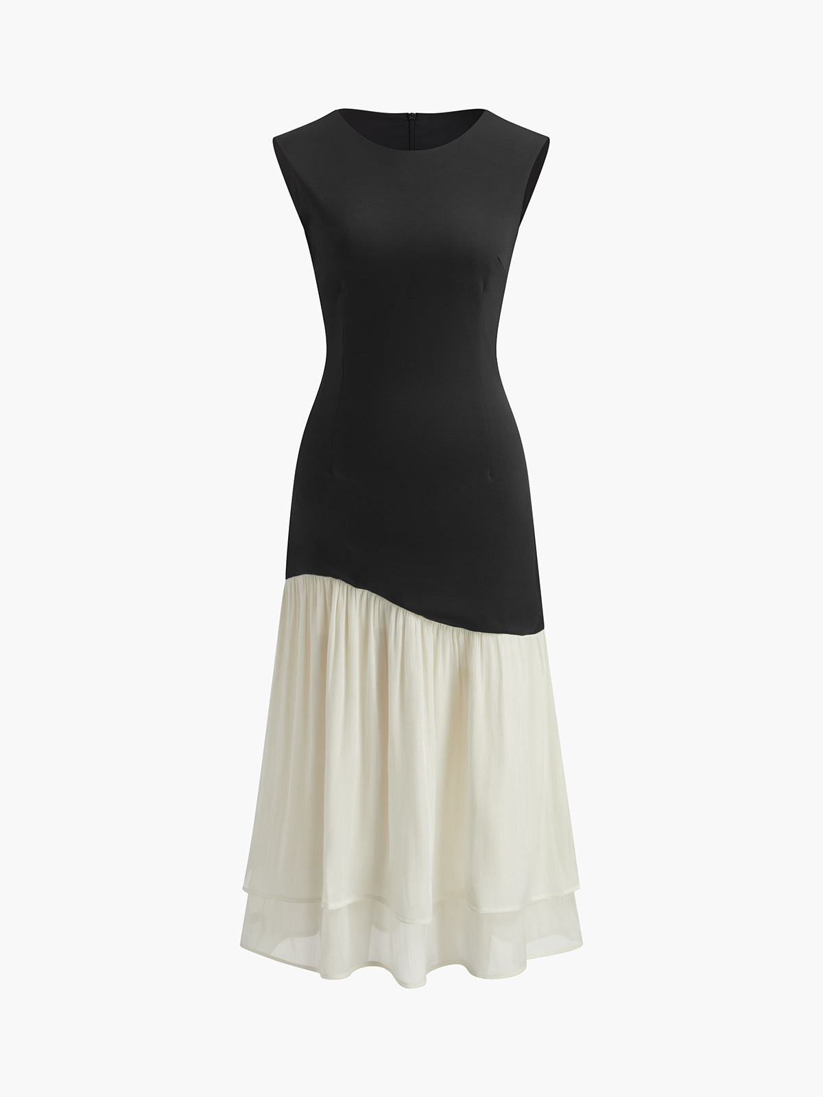 İki Renkli Pileli Midi Elbise