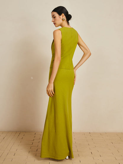 Pamuklu V Yaka Önden Bağlamalı Etek Takımı