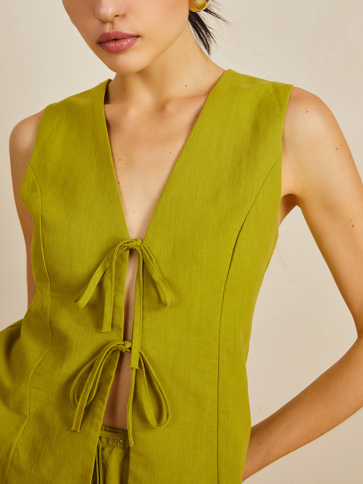 Pamuklu V Yaka Önden Bağlamalı Etek Takımı